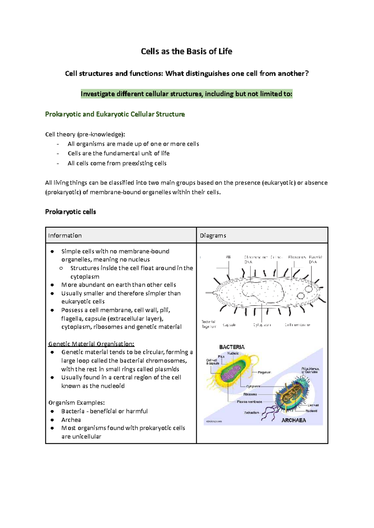 Cells as the Basis of Life: Structures, Functions, and Processes ...