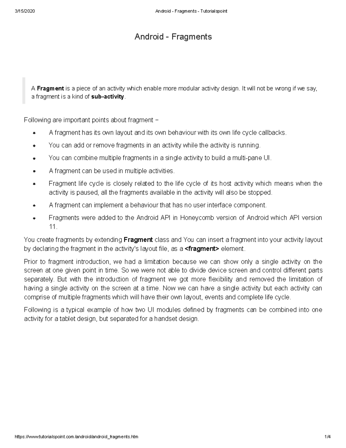Android Fragments Lecture Notes - Week 14 Overview - Studocu