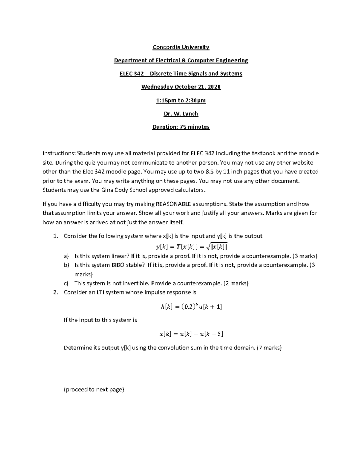 ELEC 342 Discrete Time Signals and Systems Final Exam Review - Studocu
