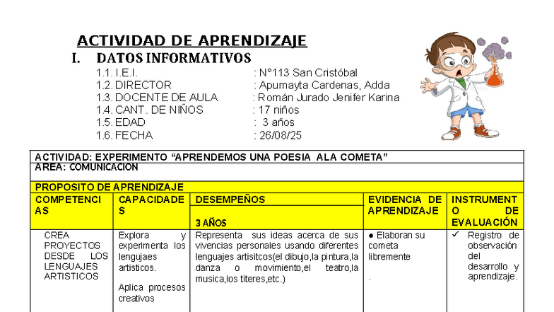 Sesión de Aprendizaje I: Actividades de Comunicación para Niños de 3 ...