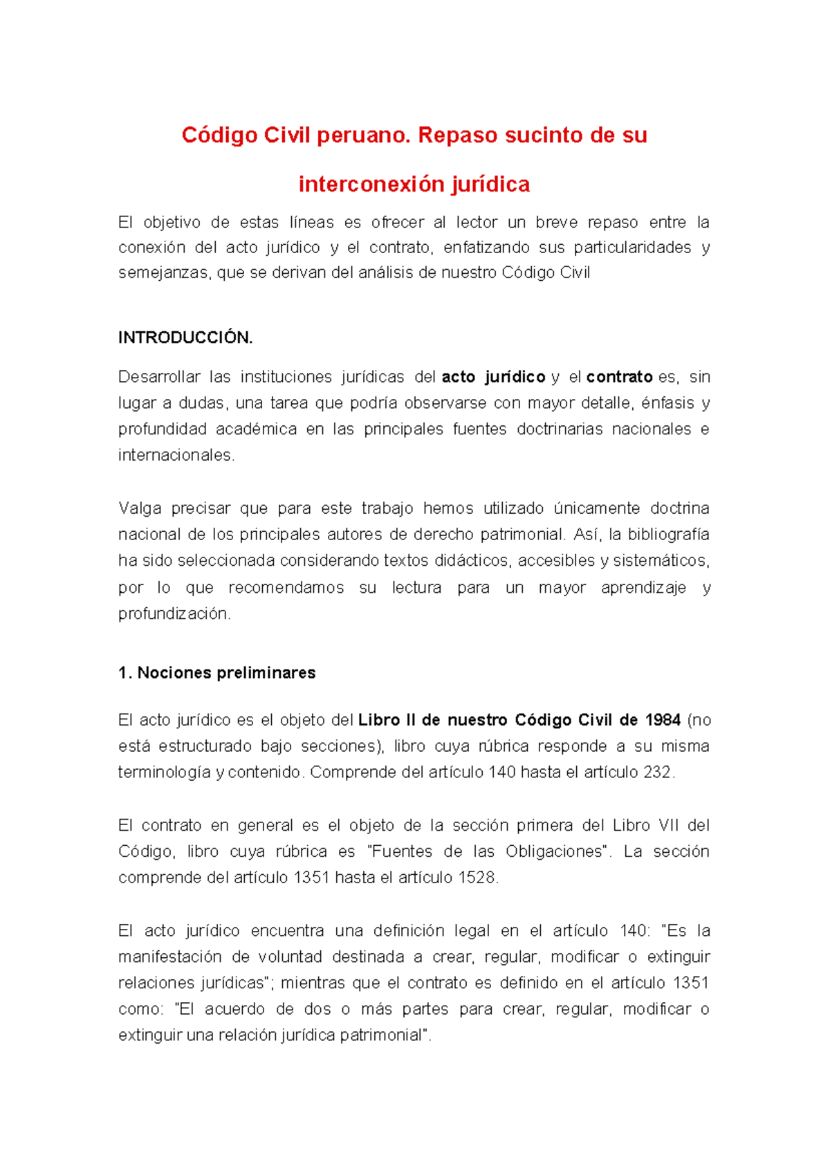 Conexión entre Contratos y Actos Jurídicos en el Código Civil peruano ...