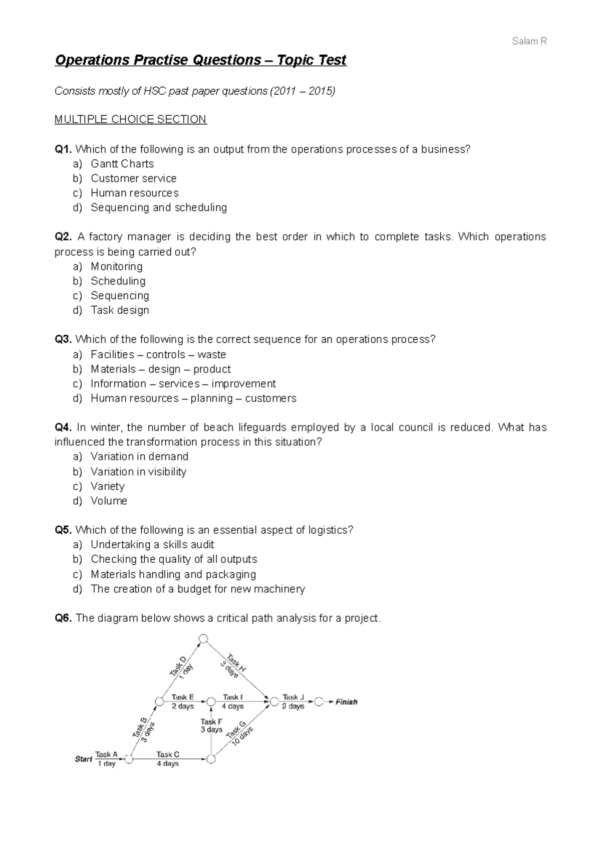 Operations Practise Questions - Which of the following is an output ...