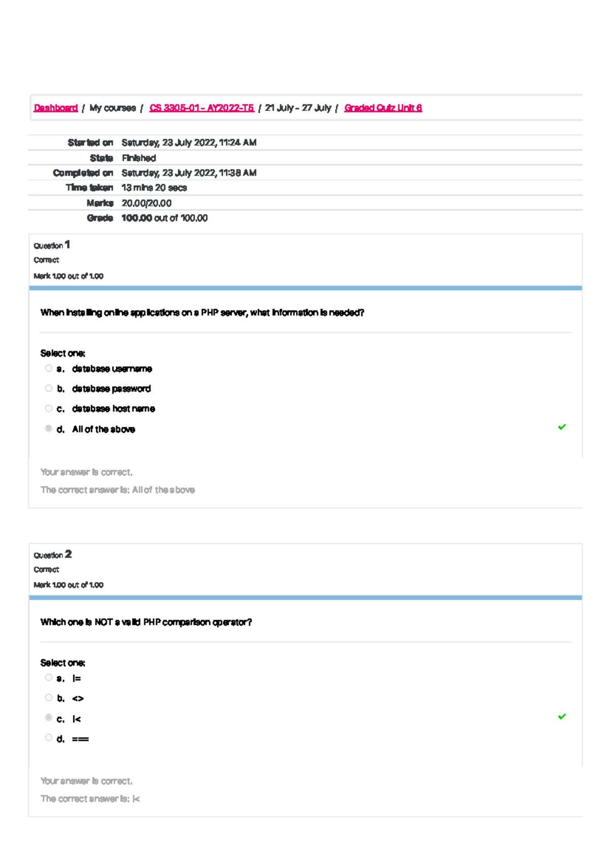 Graded Quiz Unit 6 Attempt review - Started on Saturday, 23 July 2022 ...