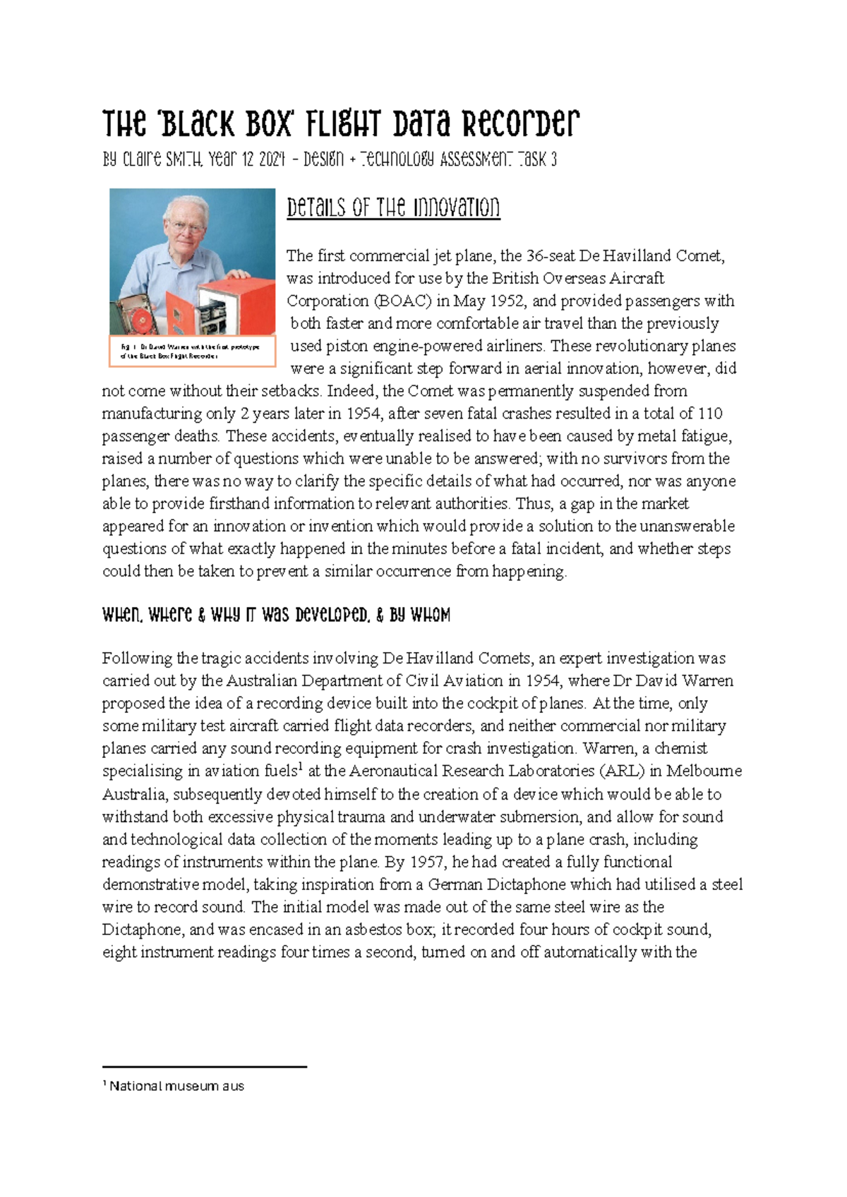 Australia's Black Box Flight Data Recorder: Innovation & Impact - Studocu