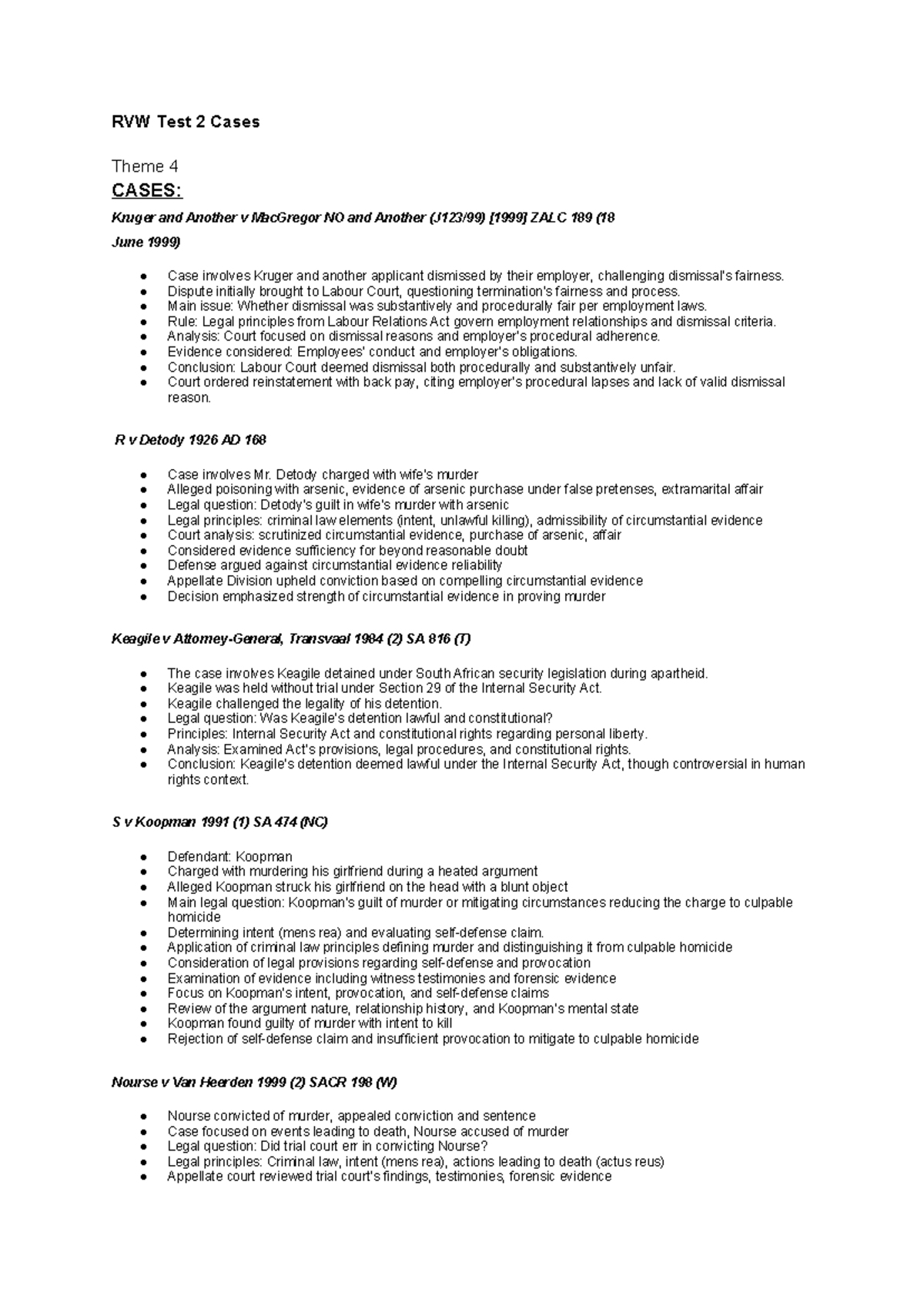 RVW Test 2 Case Studies with Legal Analysis and Summaries - Studocu