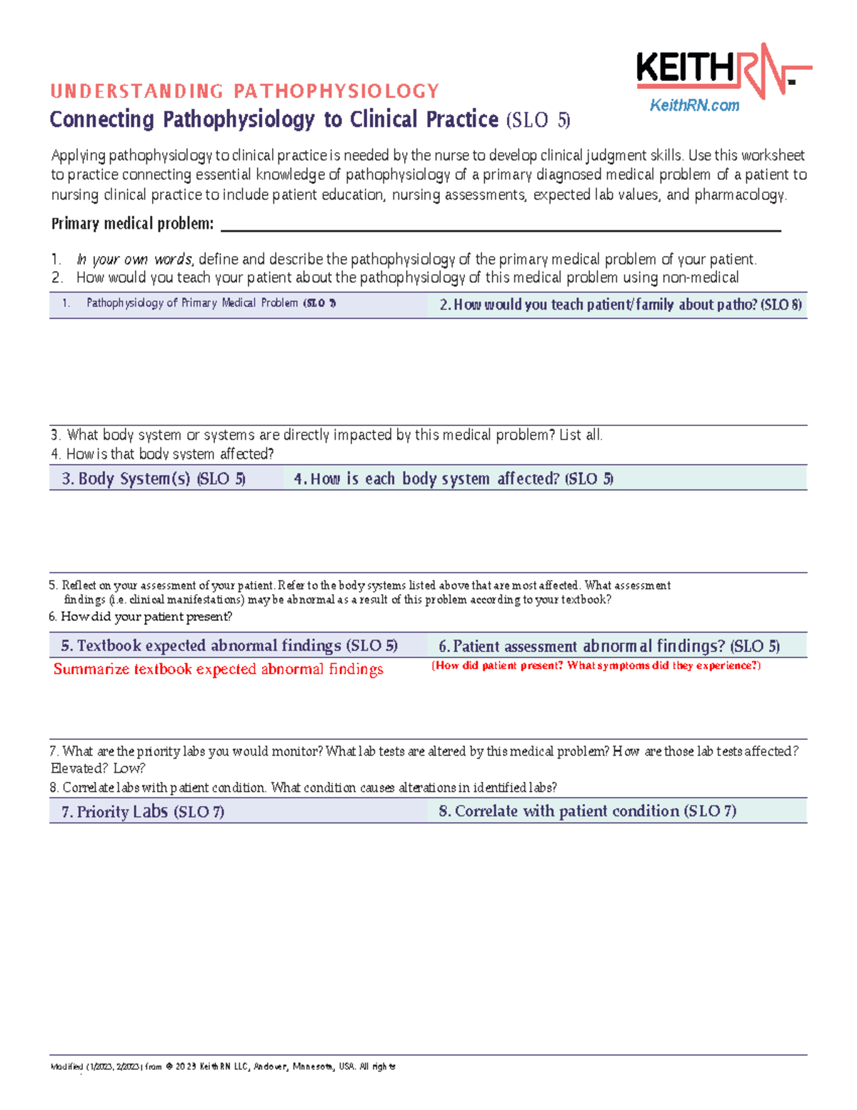 Clinical Pathophysiology Worksheet for Nursing Practice (SLO 5) - Studocu