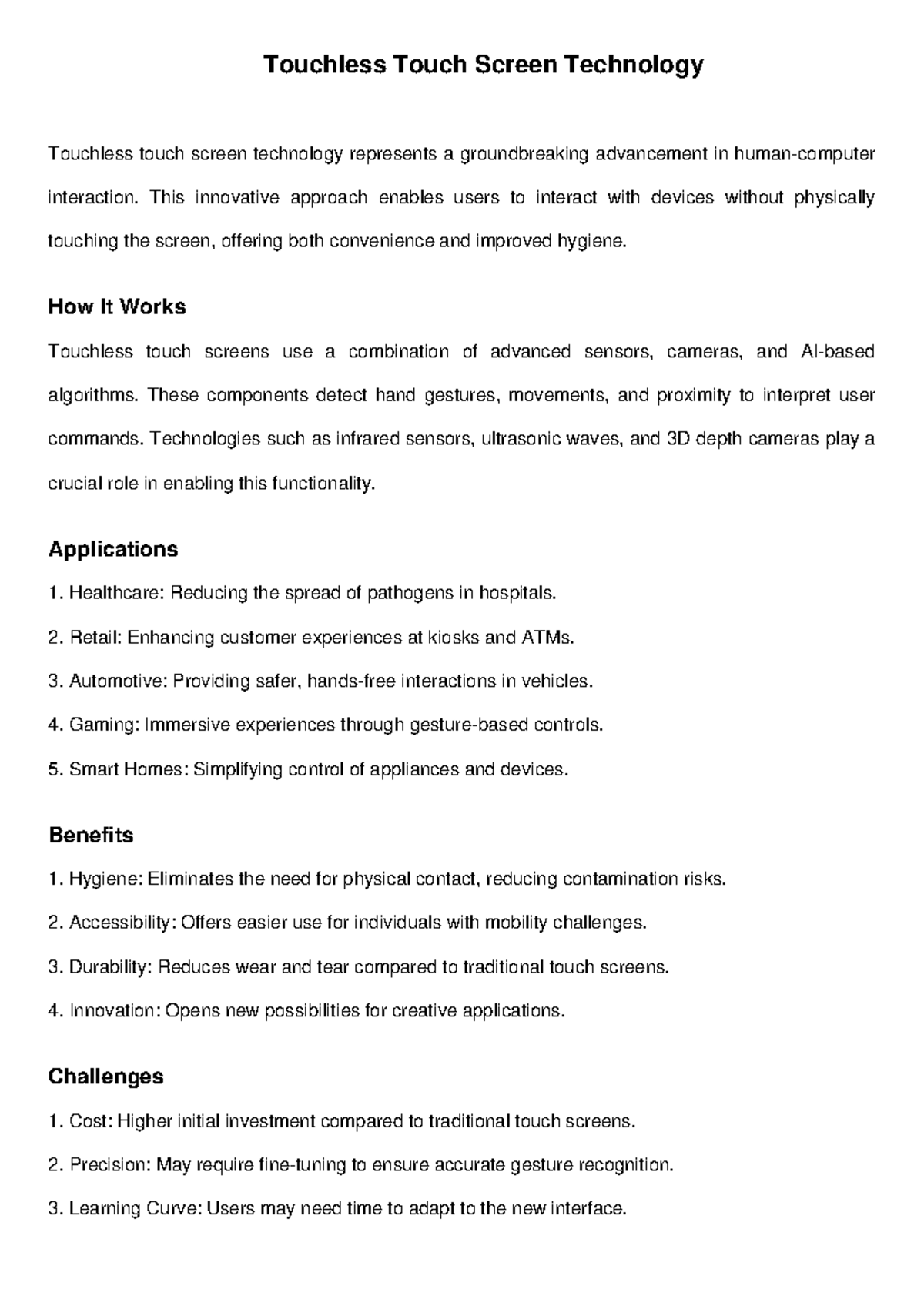 Touchless Touch Screen Tech Overview Report - Advancements and ...