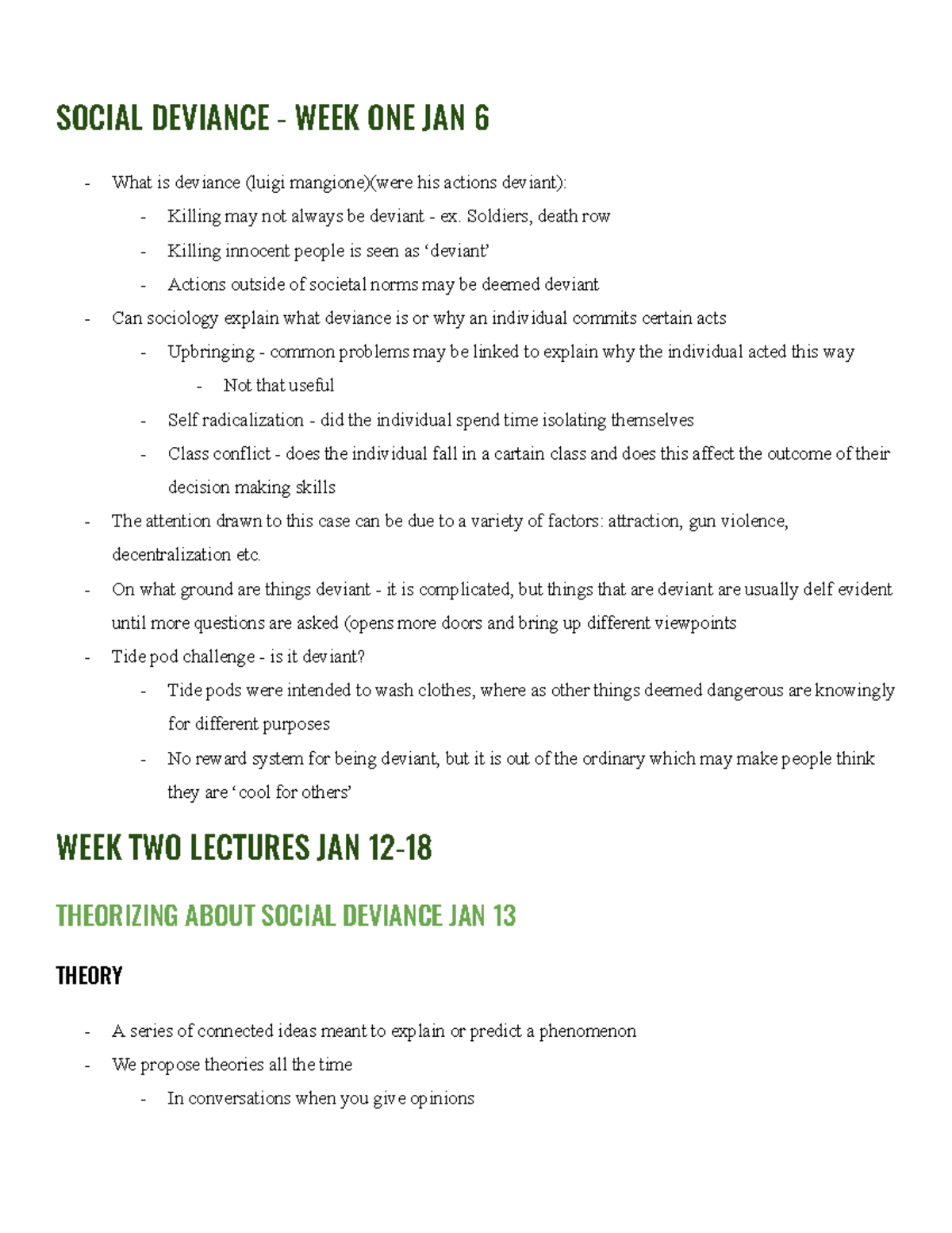 SOC 2070 - Lecture Notes on Social Deviance: Weeks 1-3 Overview - Studocu