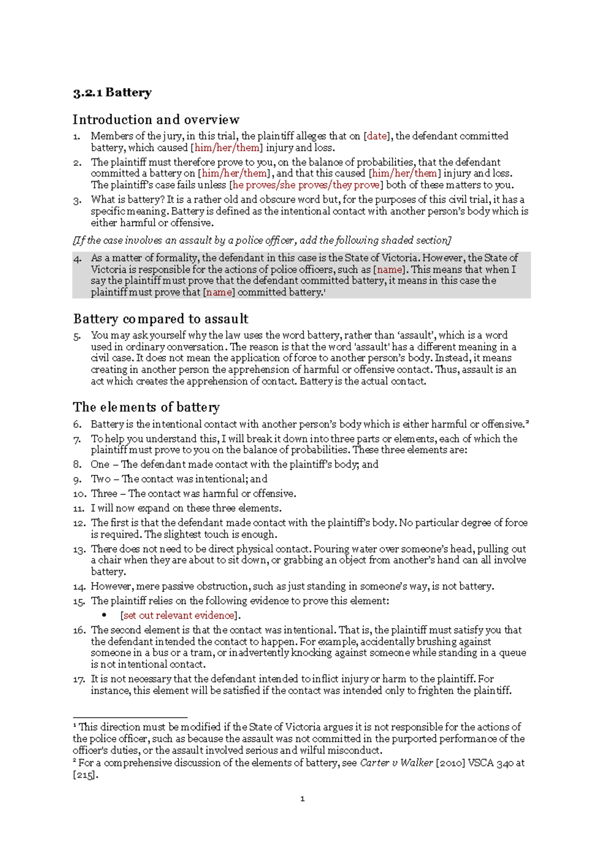3.2.1 Battery: Legal Elements and Self-Defense Considerations - Studocu