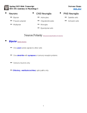 Basic Structure and Function of the Nervous System - BIO 201 Notes ...