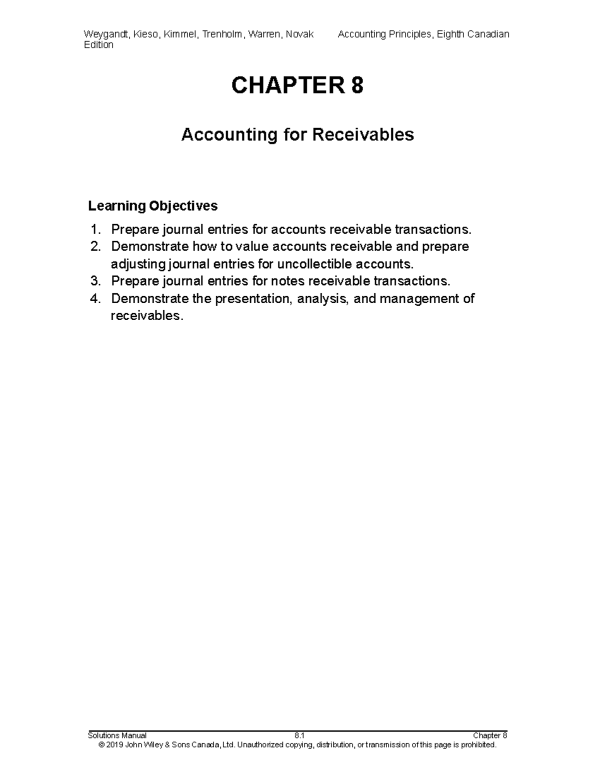 E Book - Chapter 8 - Accounting for Receivables: Problems & Solutions ...