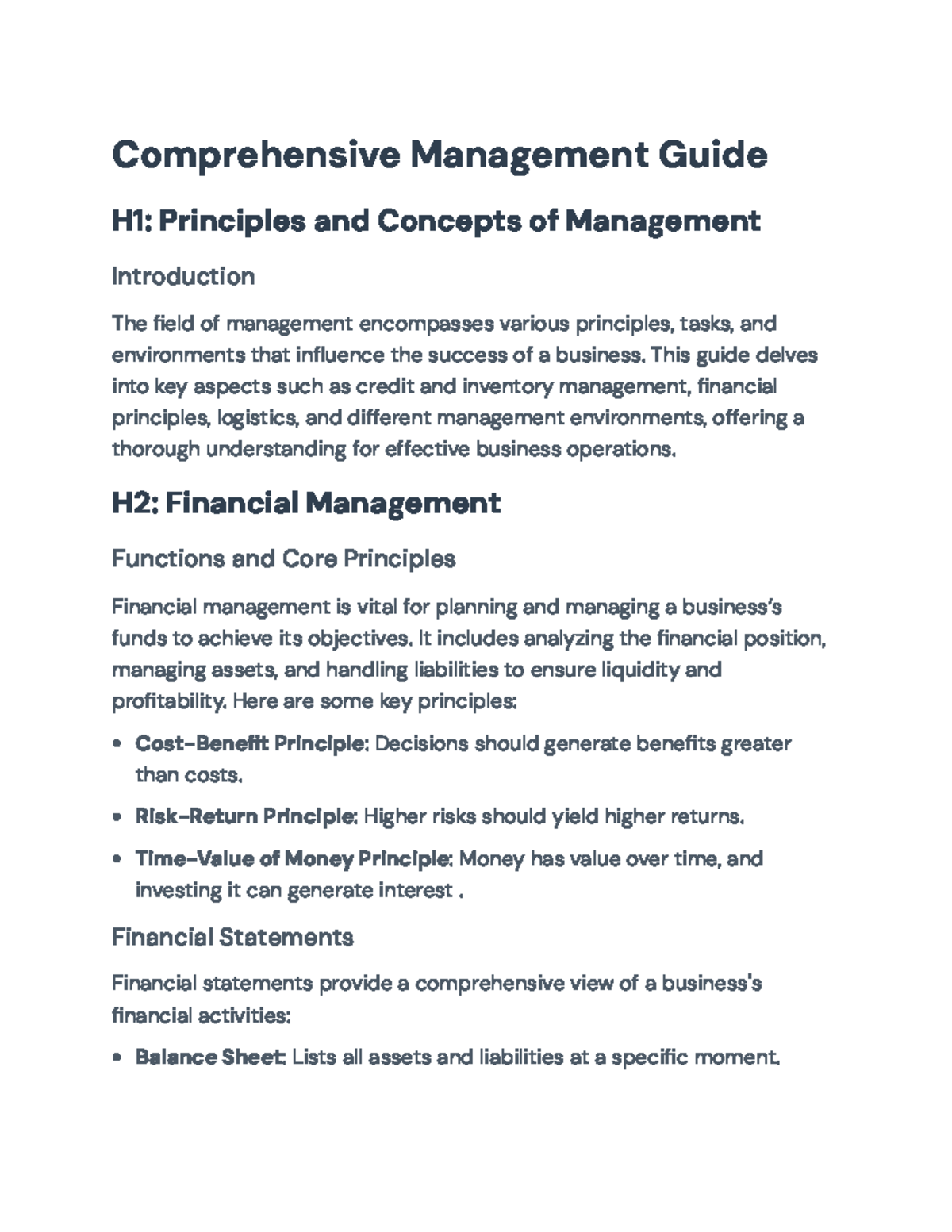 Comprehensive Management Guide: Principles, Financials, and Logistics - Comprehensive Management ...