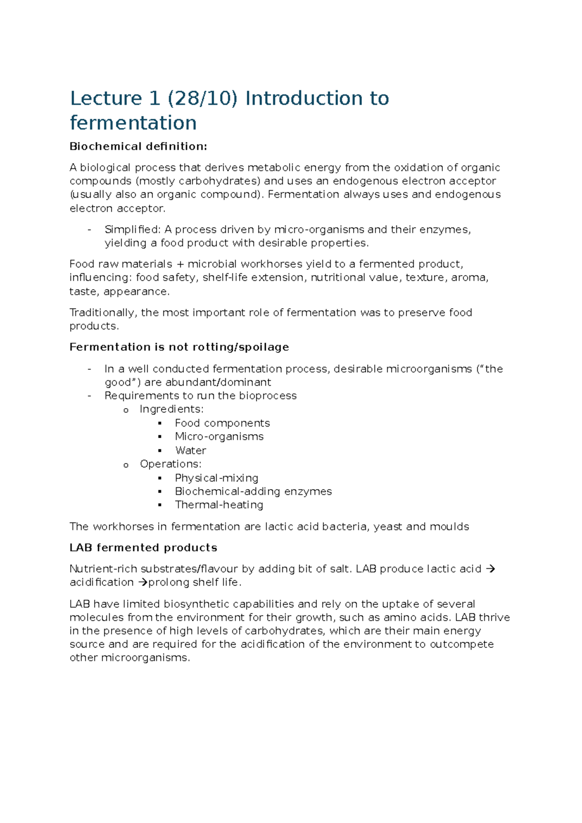 Lecture Notes on Food Fermentation (Course Code: FERM101) - Studeersnel