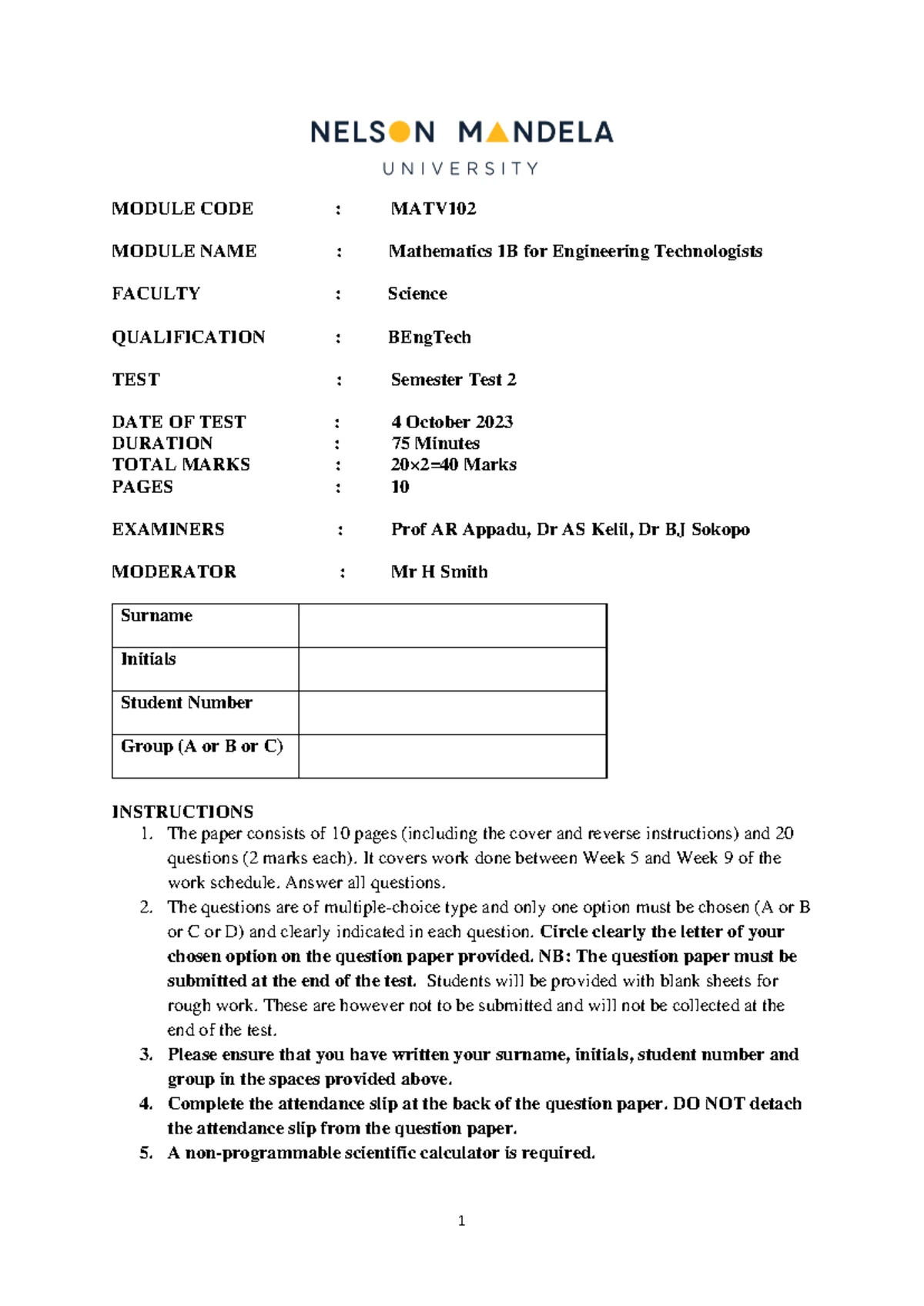 MATV102 Semester Test 2 Memo - 2024 Analysis and Solutions - Studocu