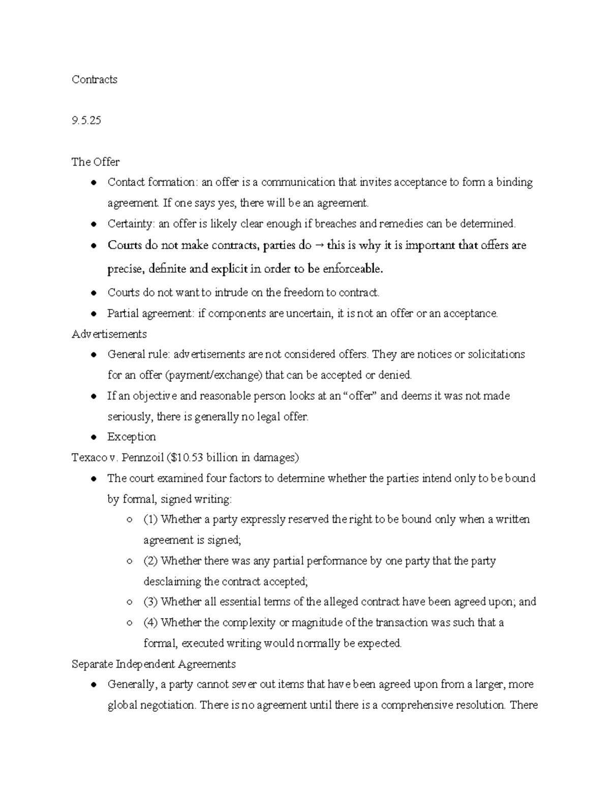 Contracts 9.5.25: Understanding Offers and Acceptance Principles - Studocu