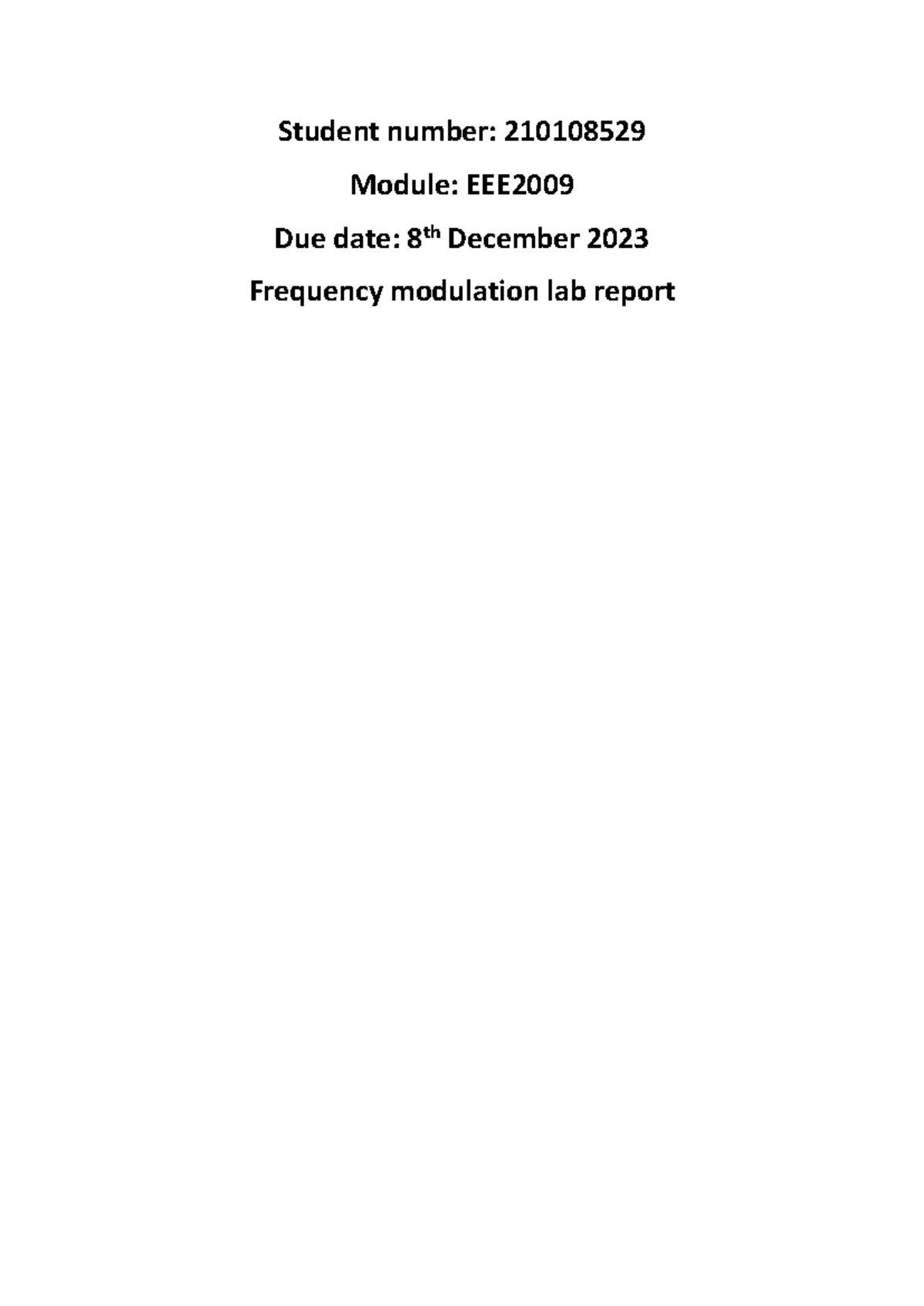 EEE Frequency Modulation Lab Report - December 2023 - Studocu