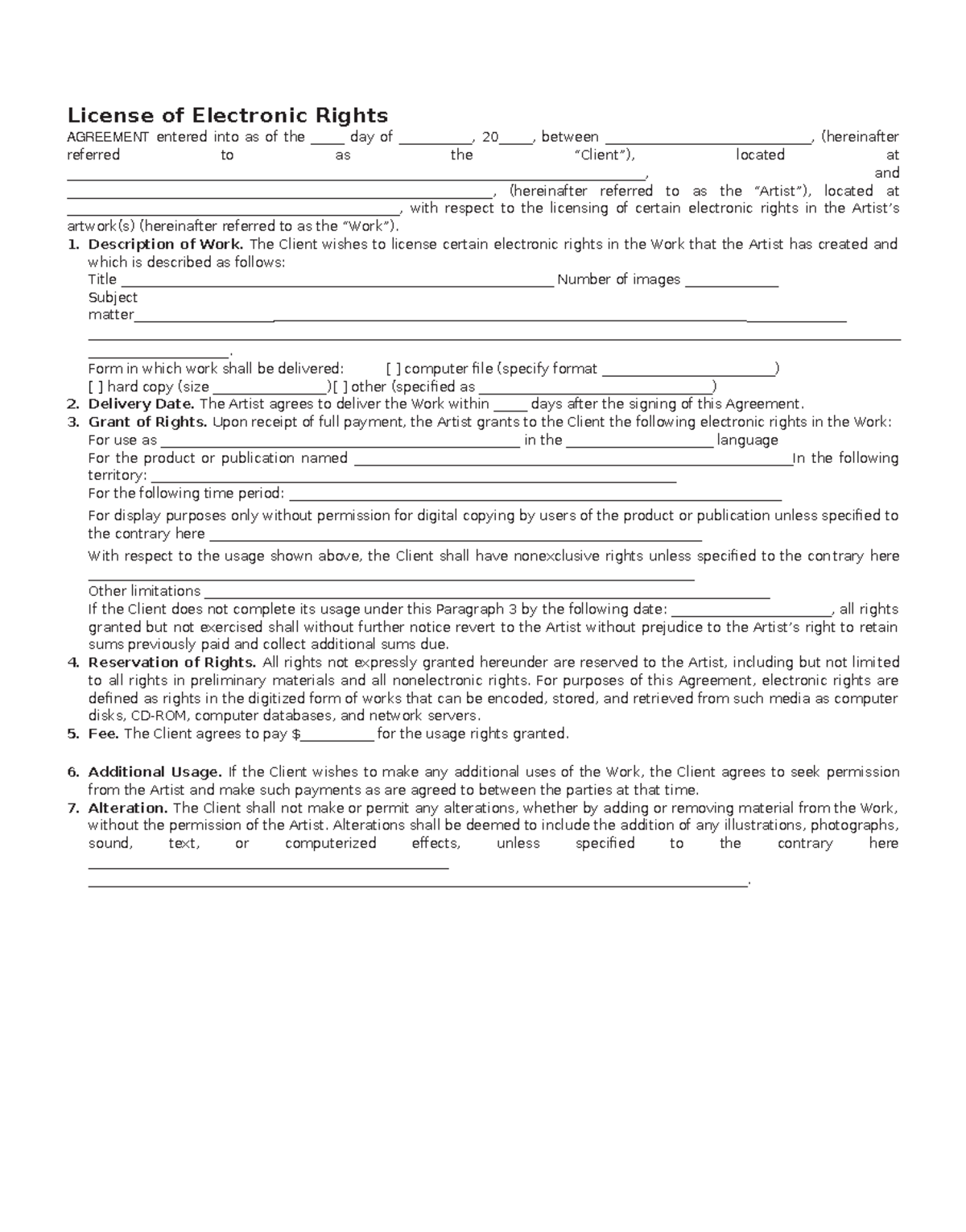 Form 19 - Licence of Electronic Rights Template from the Business and ...