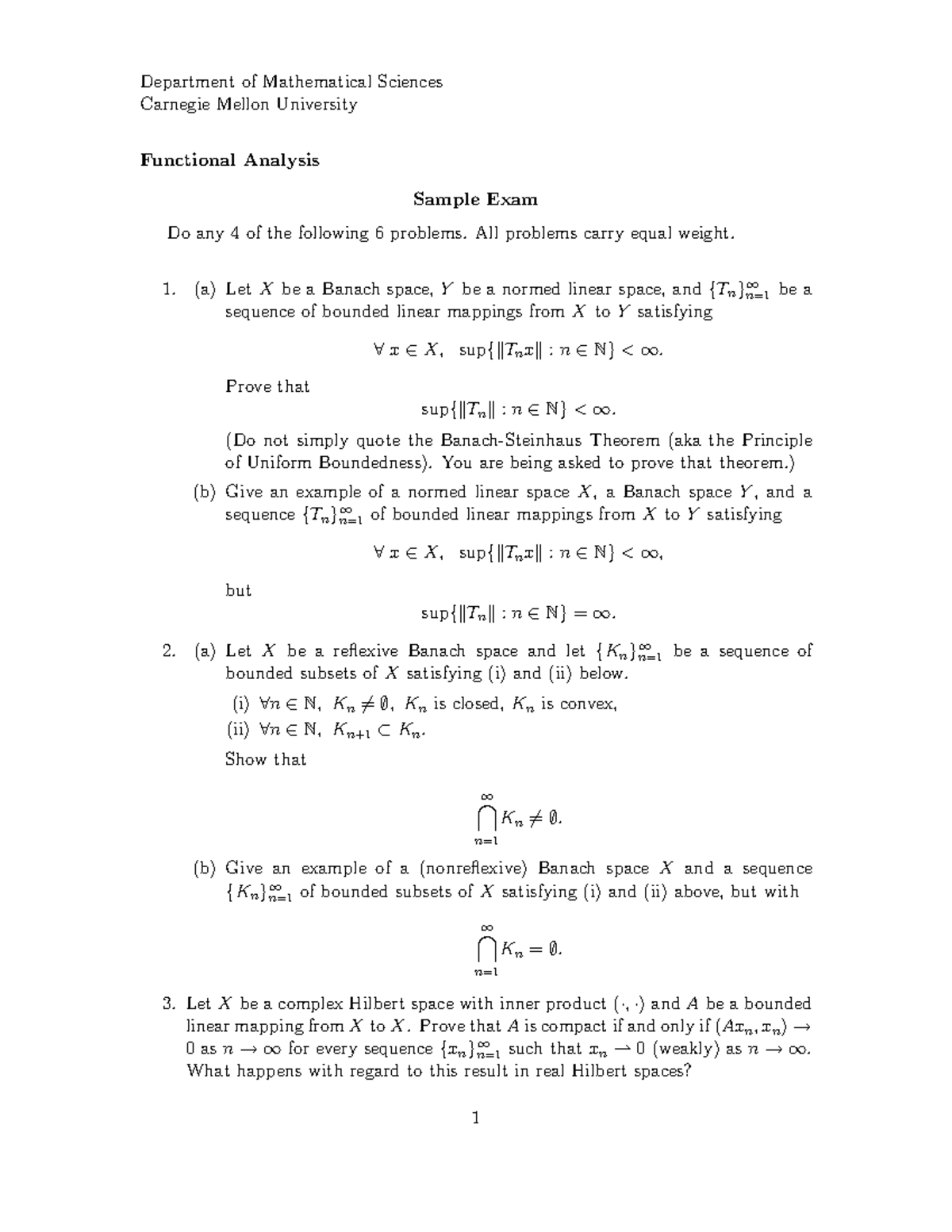 Functional analysis basic exam sample - Department of Mathematical ...