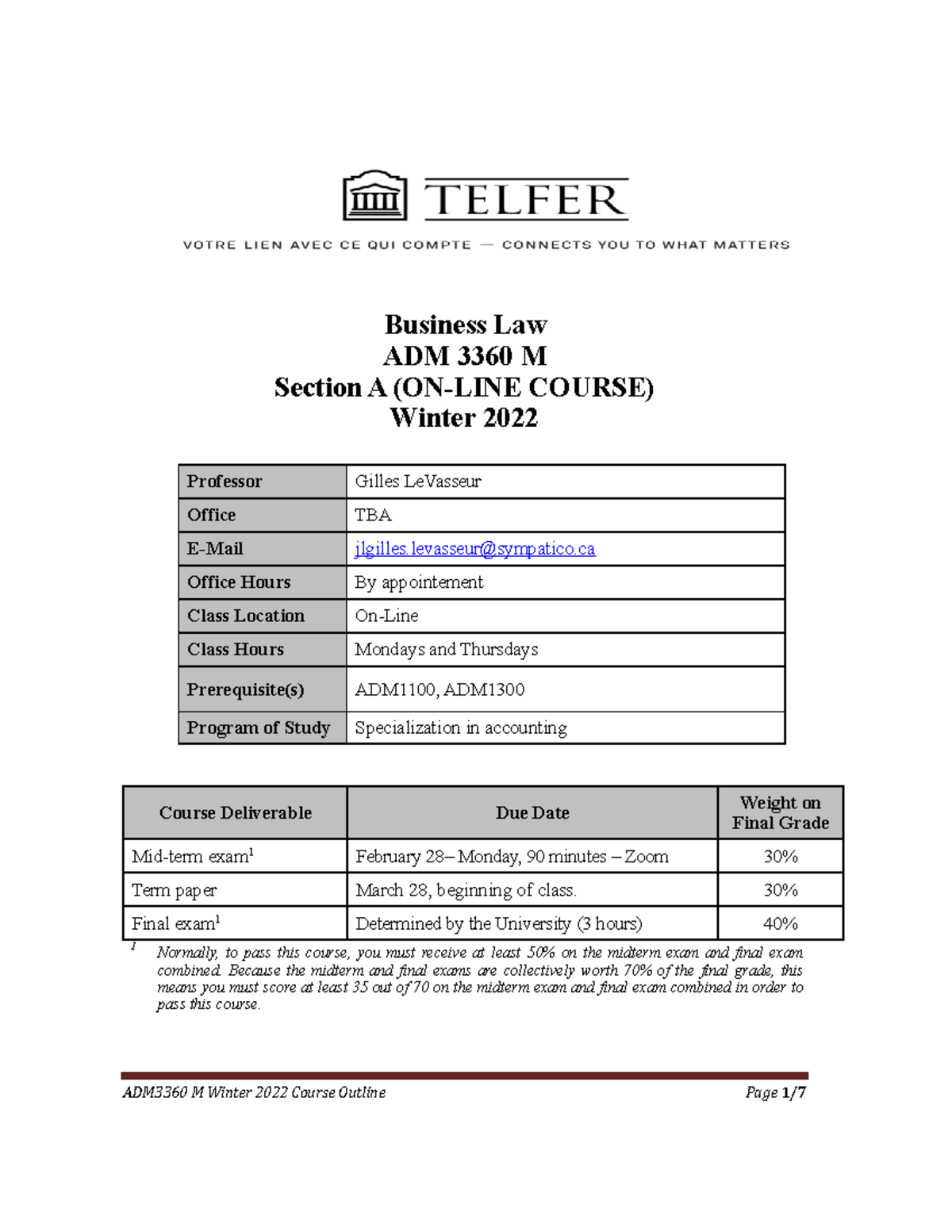ADM3360M - Business Law Syllabus Winter 2022 - On-Line Course - Studocu