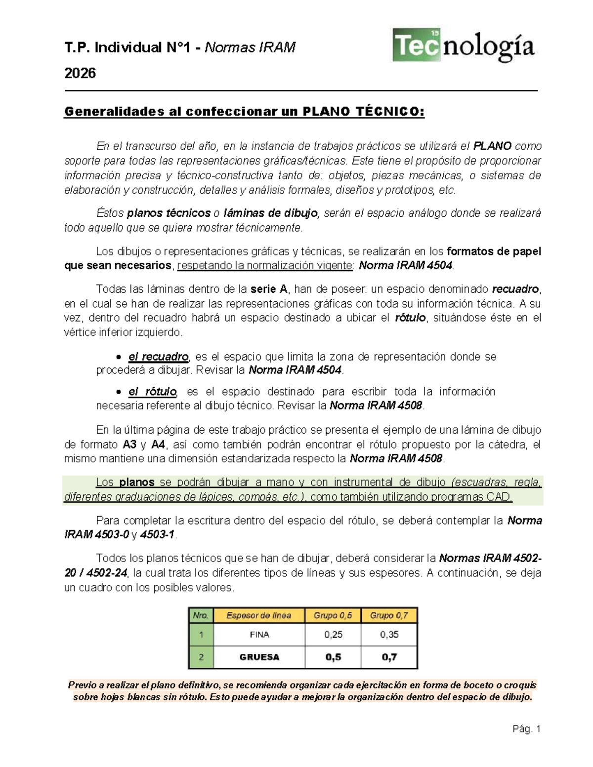 T.P. n°1 Individual: Normas IRAM 2026 y Ejercicios de Dibujo Técnico ...