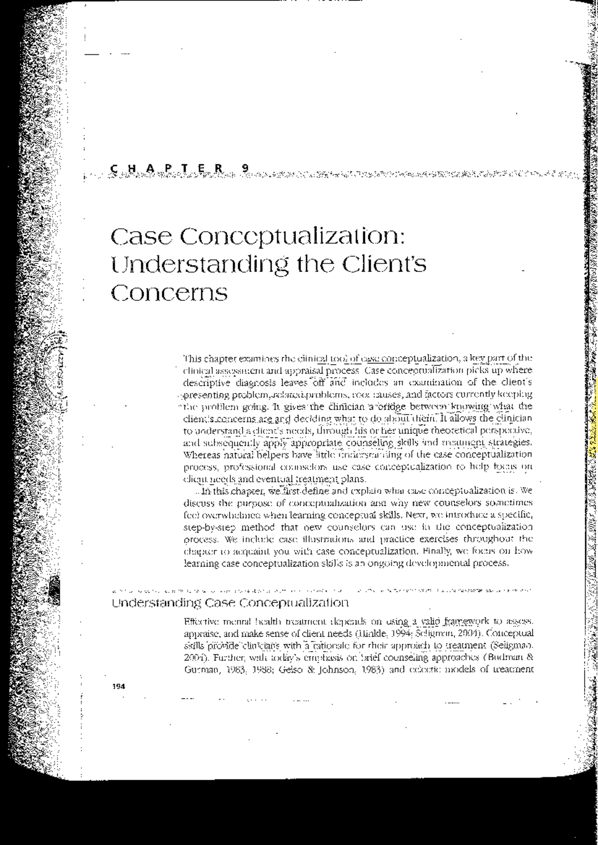 Models of Case Conceptualization: Understanding Client Concerns (CH 9 ...