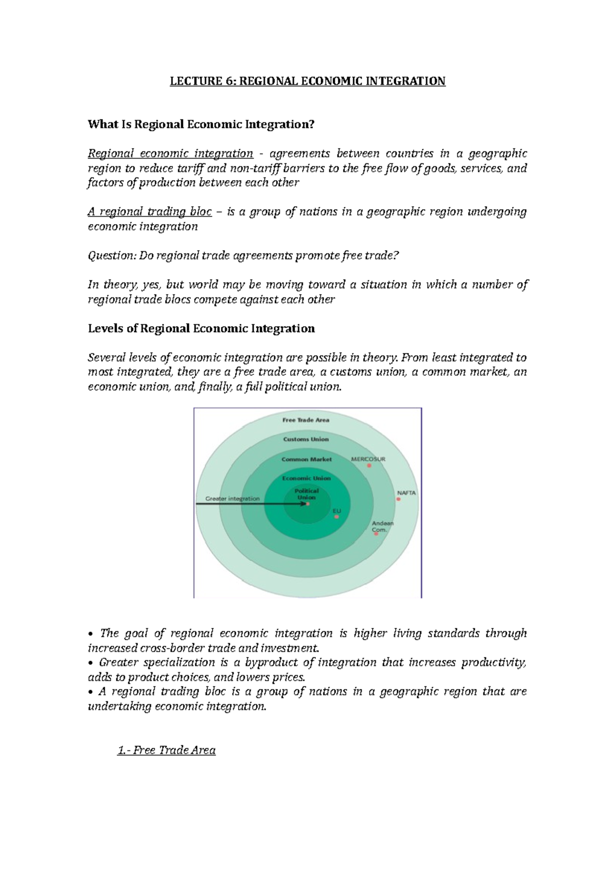 Lecture 6: Understanding Regional Economic Integration in Depth - Studocu