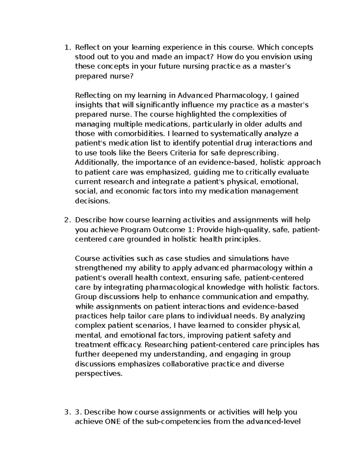 Advanced Pharmacology Reflection: Insights for Nursing Practice - Studocu