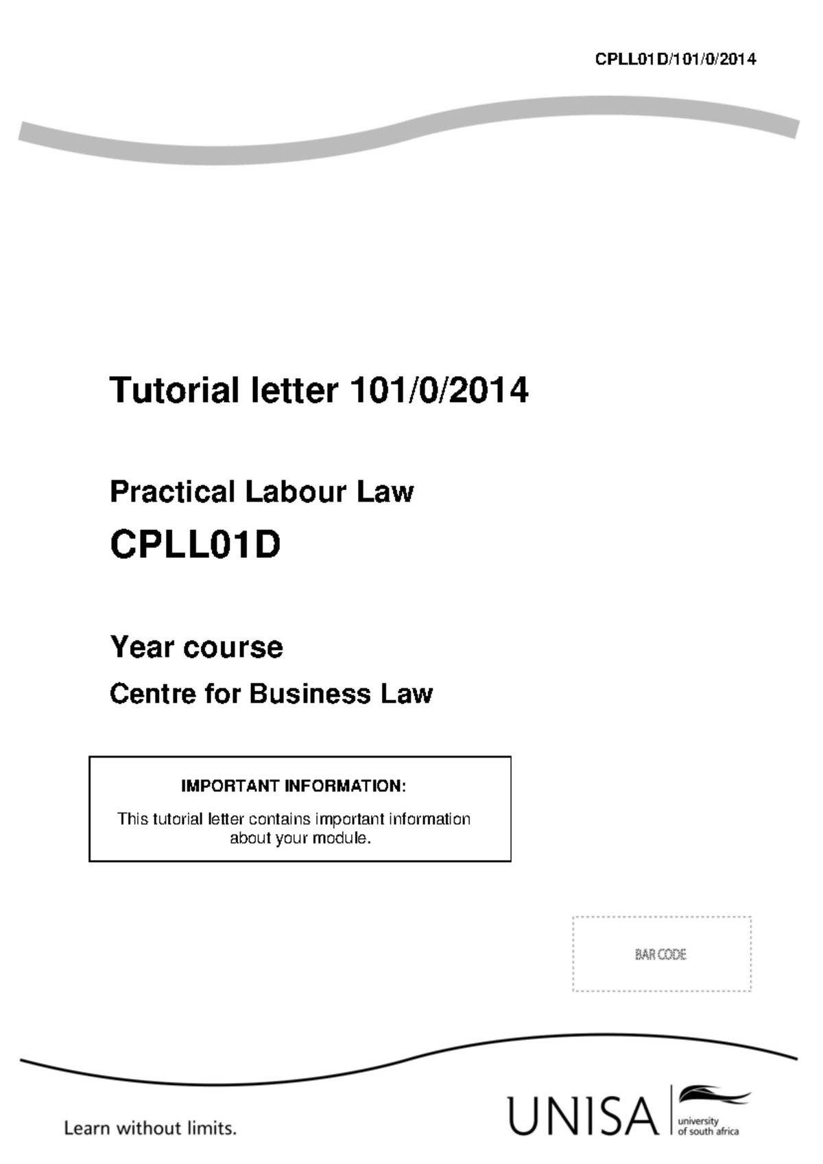Tutorial Letter 101 (Both) for CPLL01D - CPLL01D/101/0/ Tutorial letter ...