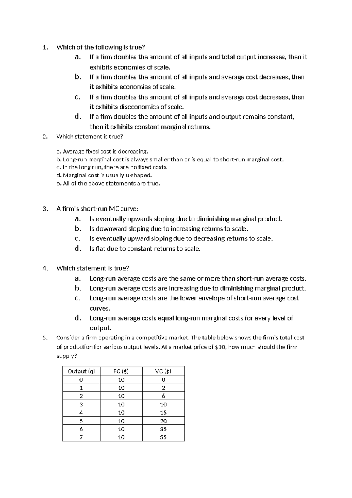 Topic 3 & 4 - Practice Questions from Past Papers (Econ 101) - Studocu