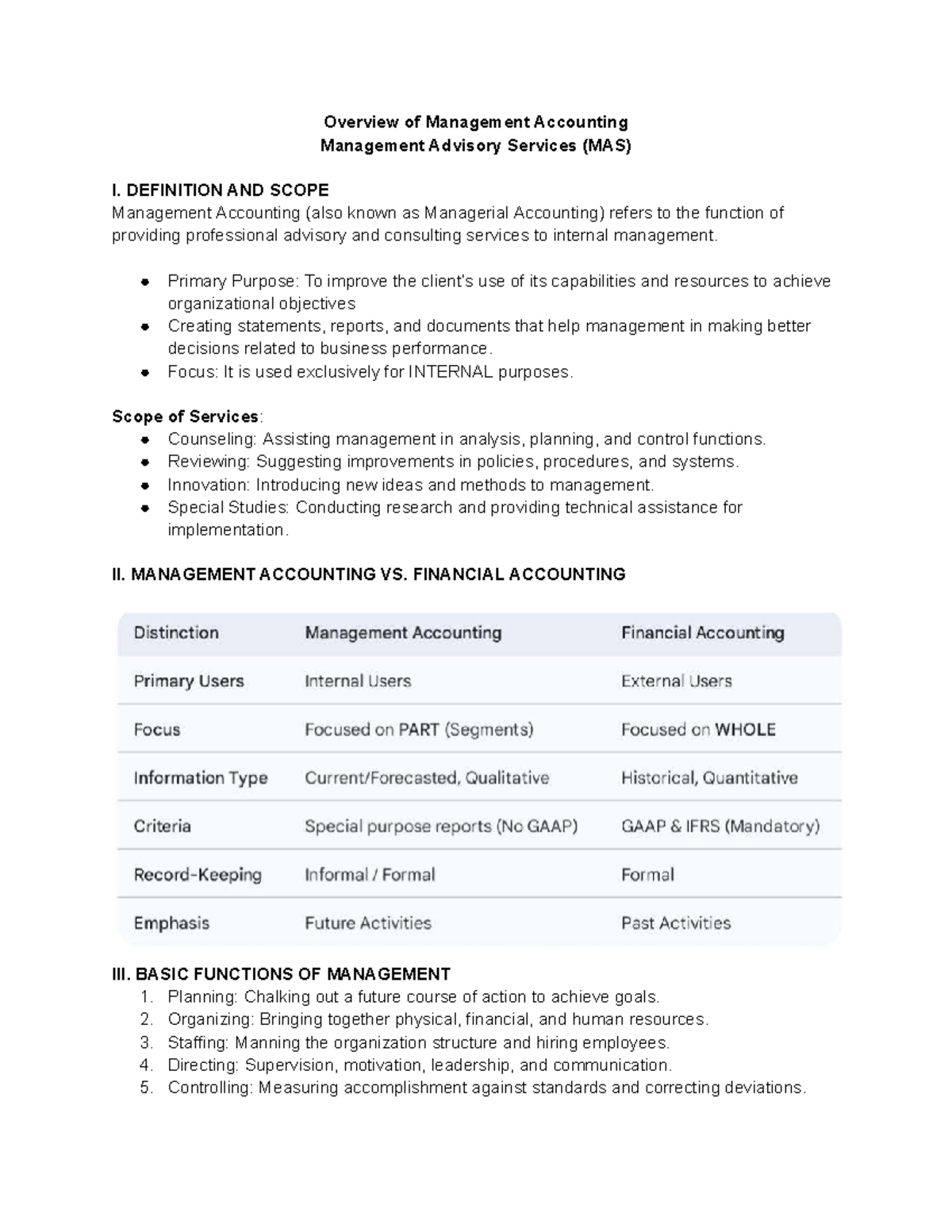 MAS Reviewer: Overview of Management Accounting and Advisory Services ...