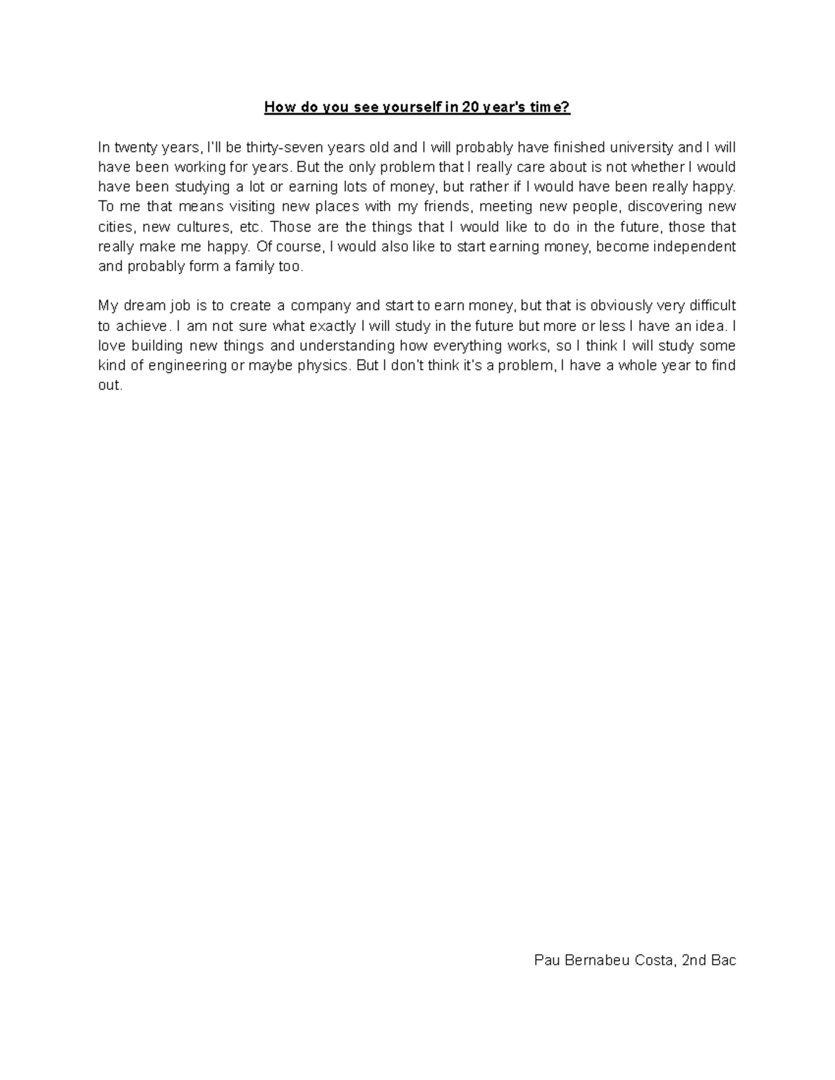 Future Aspirations: Personal Reflection for 2nd Bac - Studocu