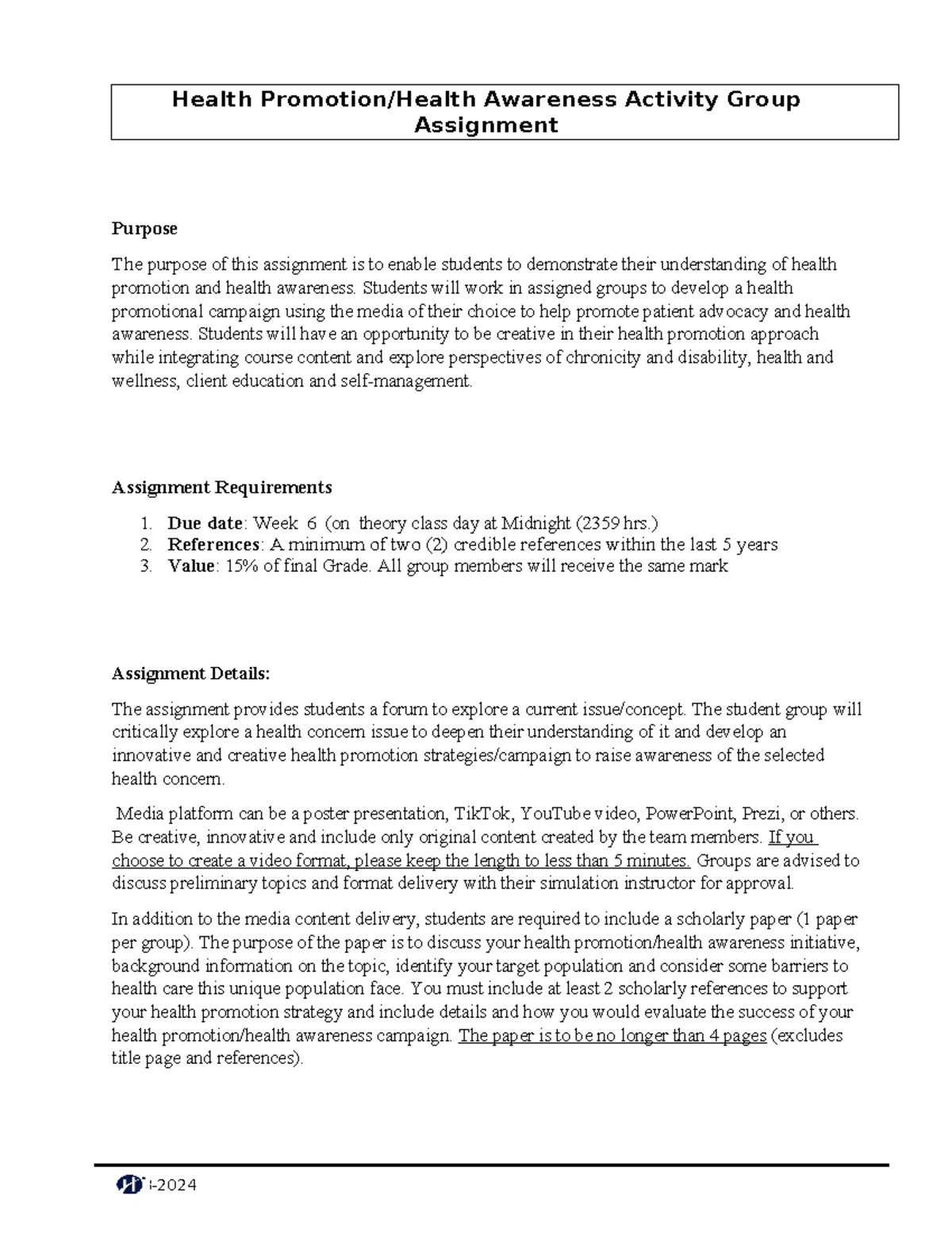 Health Promotion Campaign Project Overview BSCN 2030 - Studocu