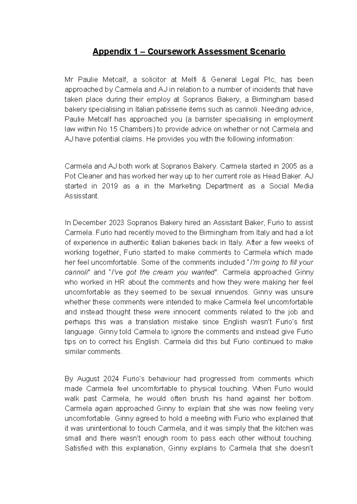 LAW5088 Employment Law Appendix 1: Carmela & AJ Case Study - Studocu