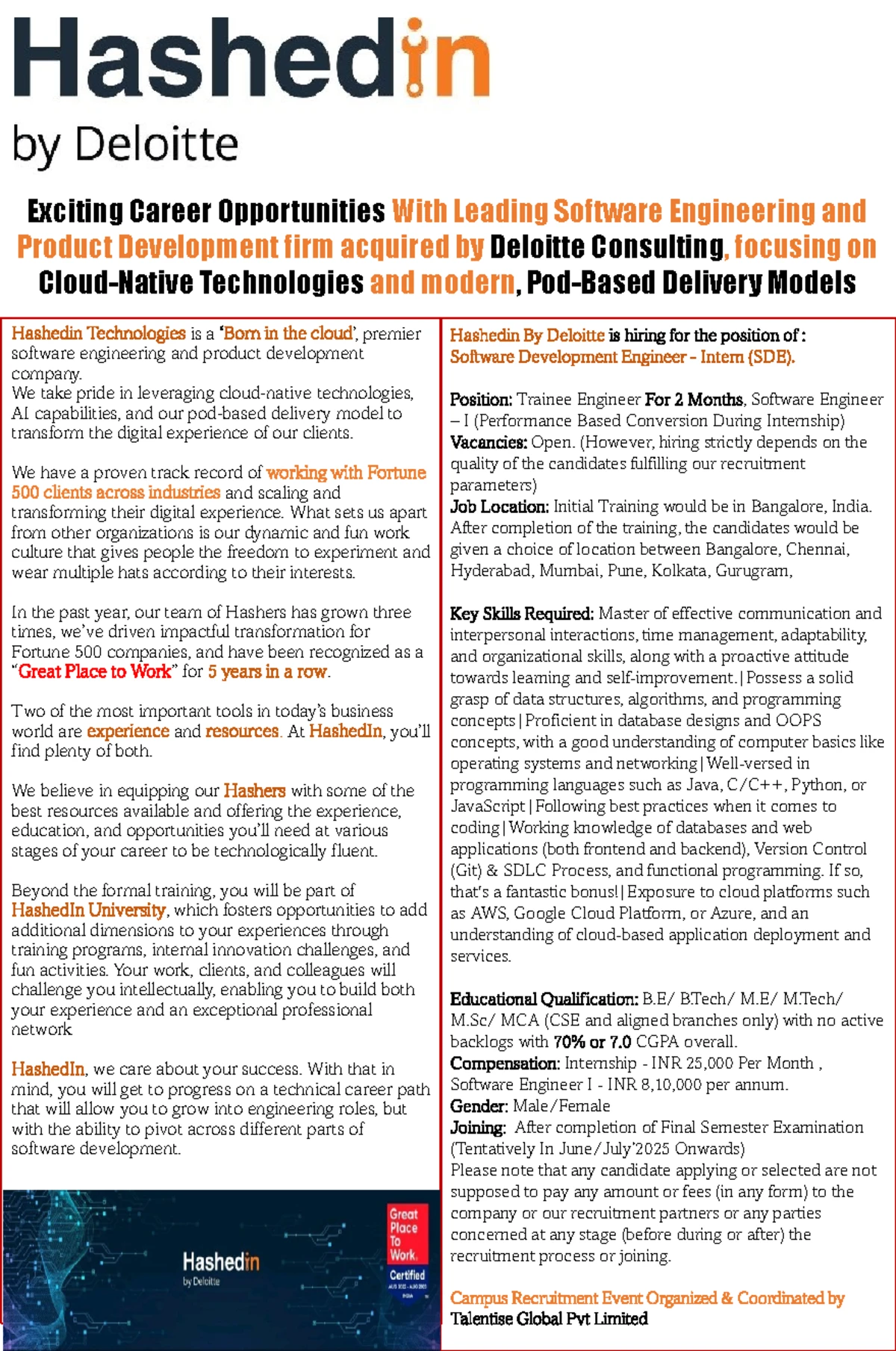 Eligibility Criteria for T School Hiring 2025 - Off Campus Recruitment ...