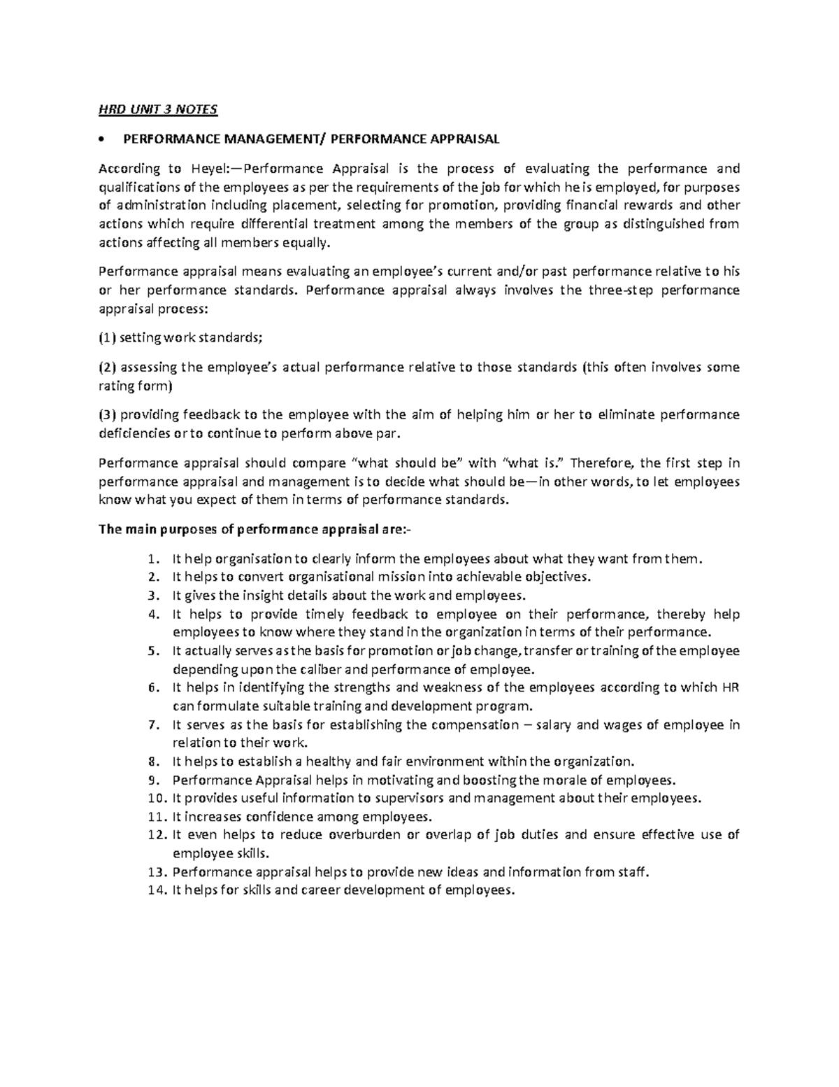 HRD UNIT 3 Notes: Performance Management & Appraisal Techniques - Studocu