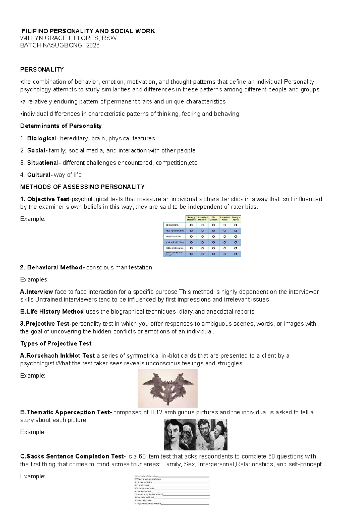 FILIPINO PERSONALITY AND SOCIAL WORK: A Comprehensive Study (PSY 101 ...