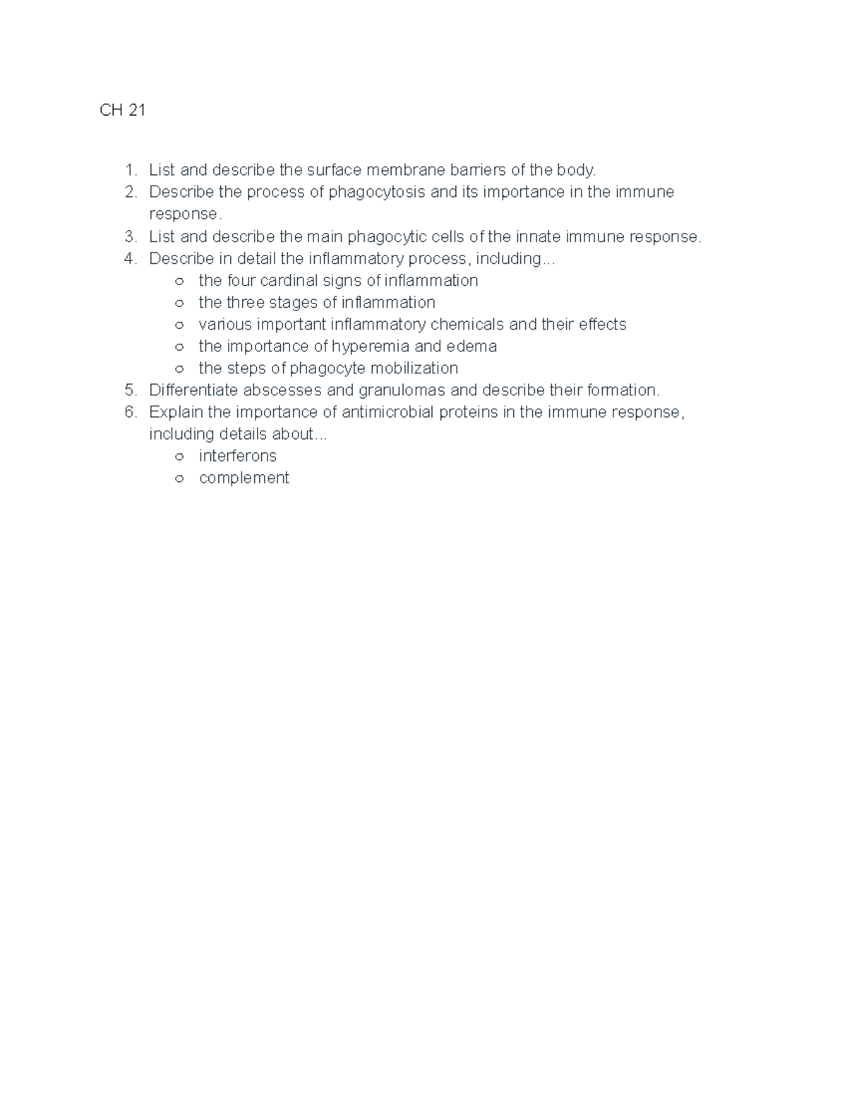 A&P Chapter 21 Study Guide: Immune Response & Inflammatory Process - CH ...