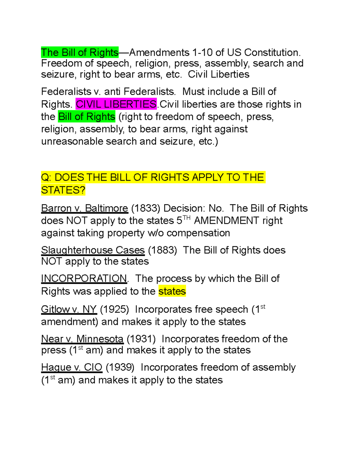 002 - Lecture Notes on Bill of Rights and Civil Liberties - Studocu