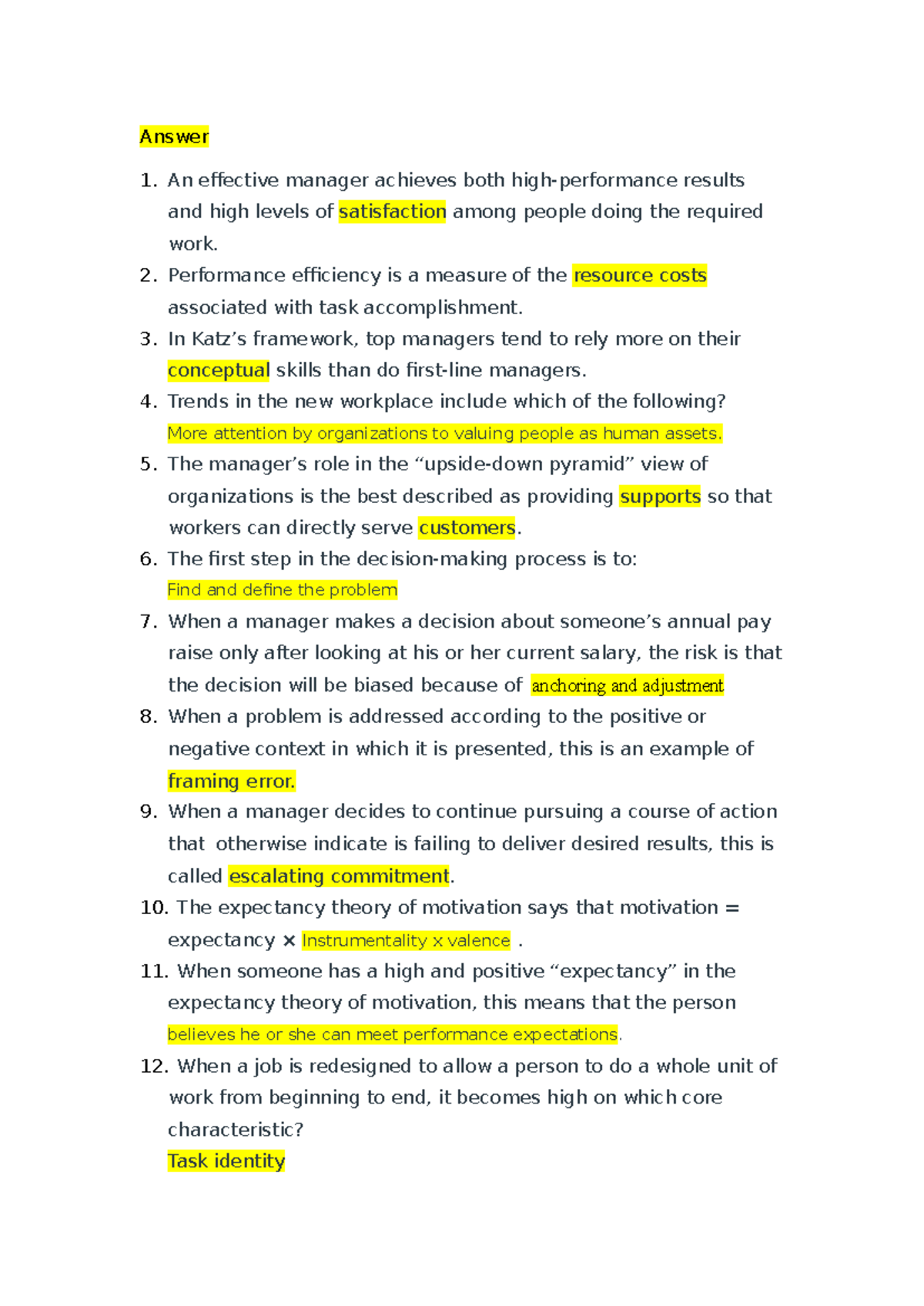 CB2300 Management Quiz 1 Study Notes for Revision - Studocu