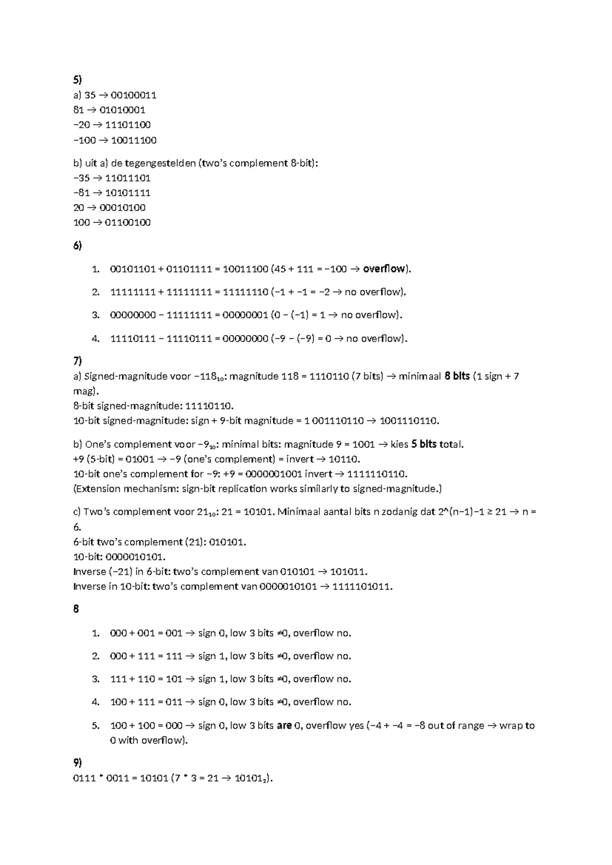 IMP Werkcollege 1 Opdrachten: Complementen en Overflow Analyses ...