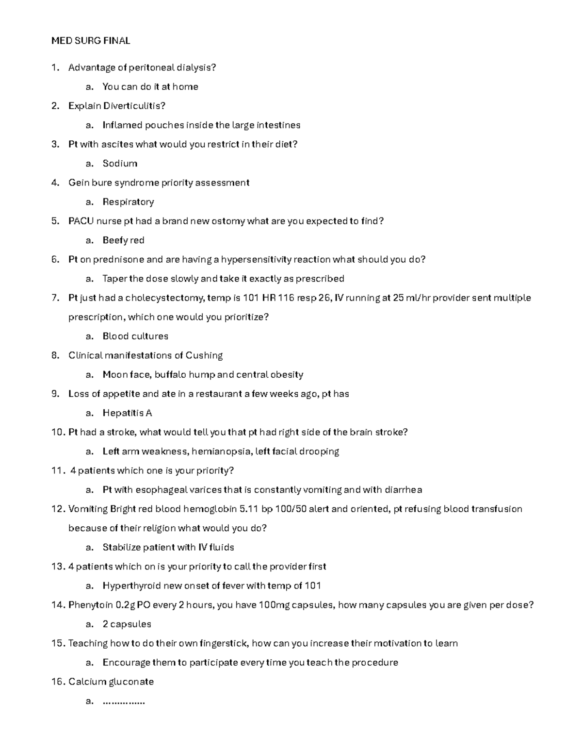 MED SURG FINAL EXAM REVIEW: Key Concepts and Patient Scenarios - Studocu