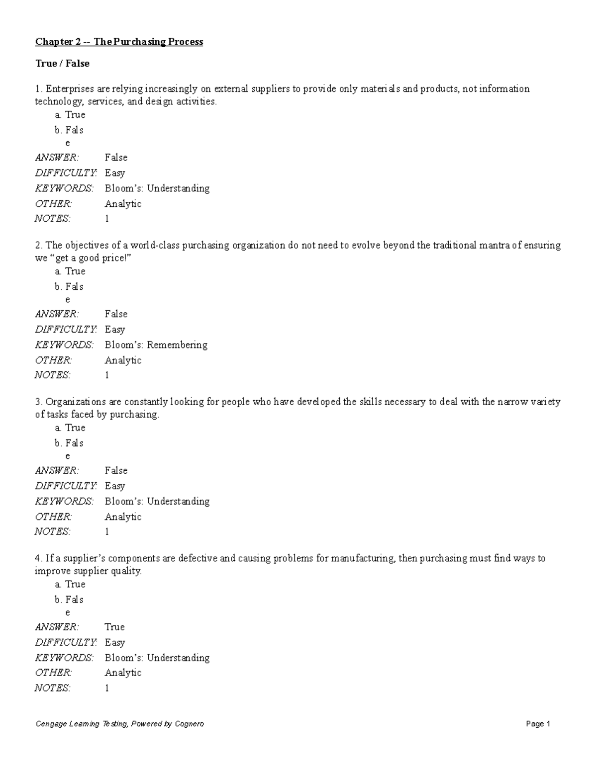 Chapter 2: Understanding the Purchasing Process - True/False Quiz - Studocu