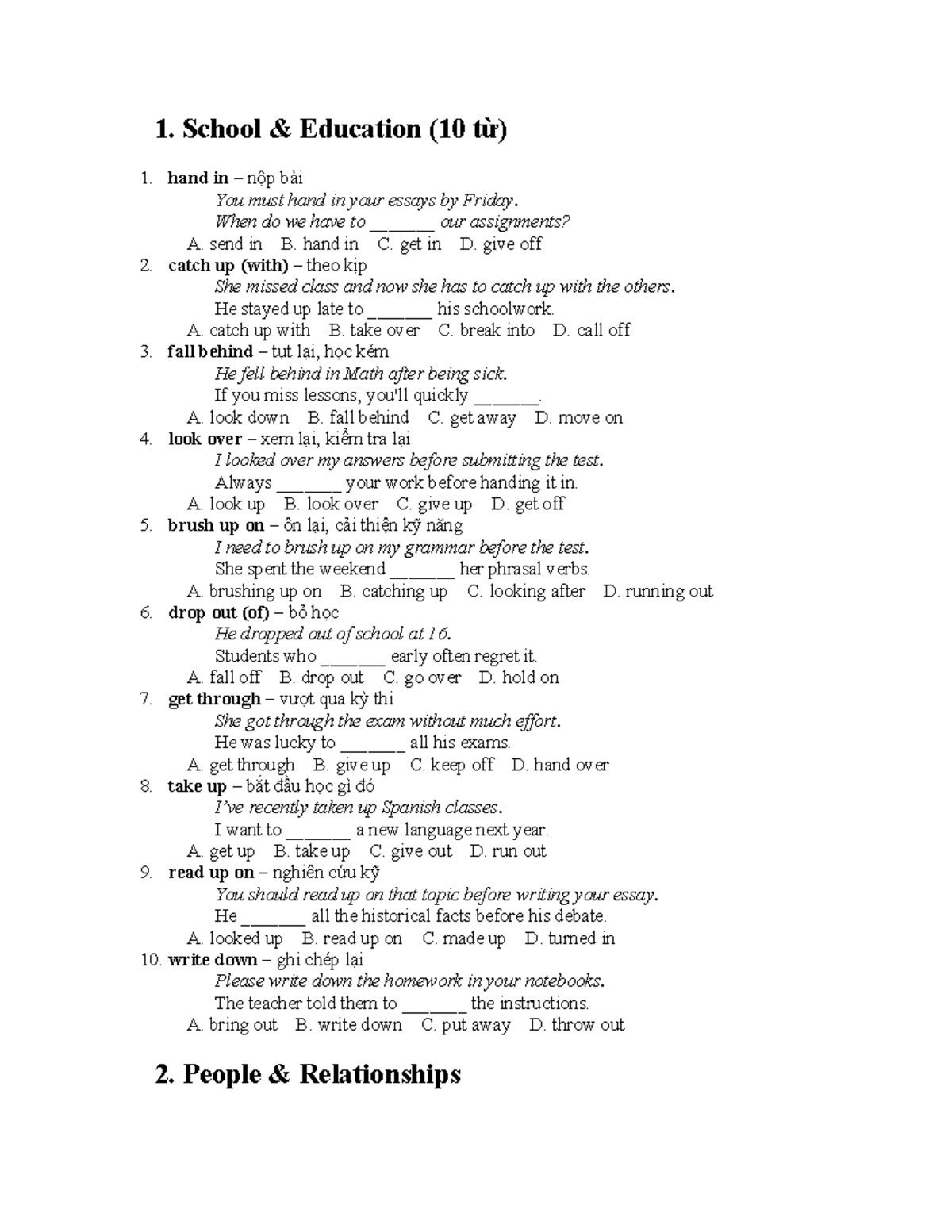 Phrasal Verbs Study Guide (ENG101) - Studocu