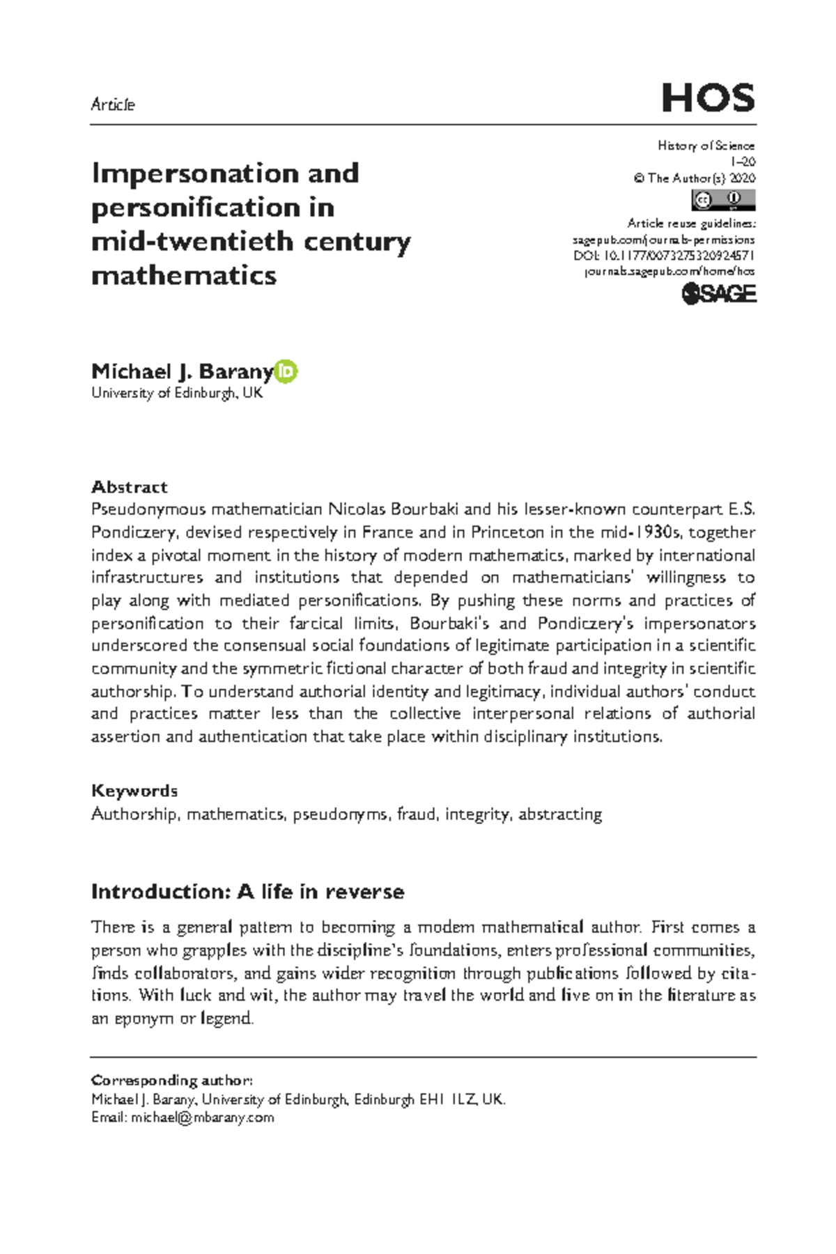 Impersonation and Personification in Mathematics: A Historical Analysis ...