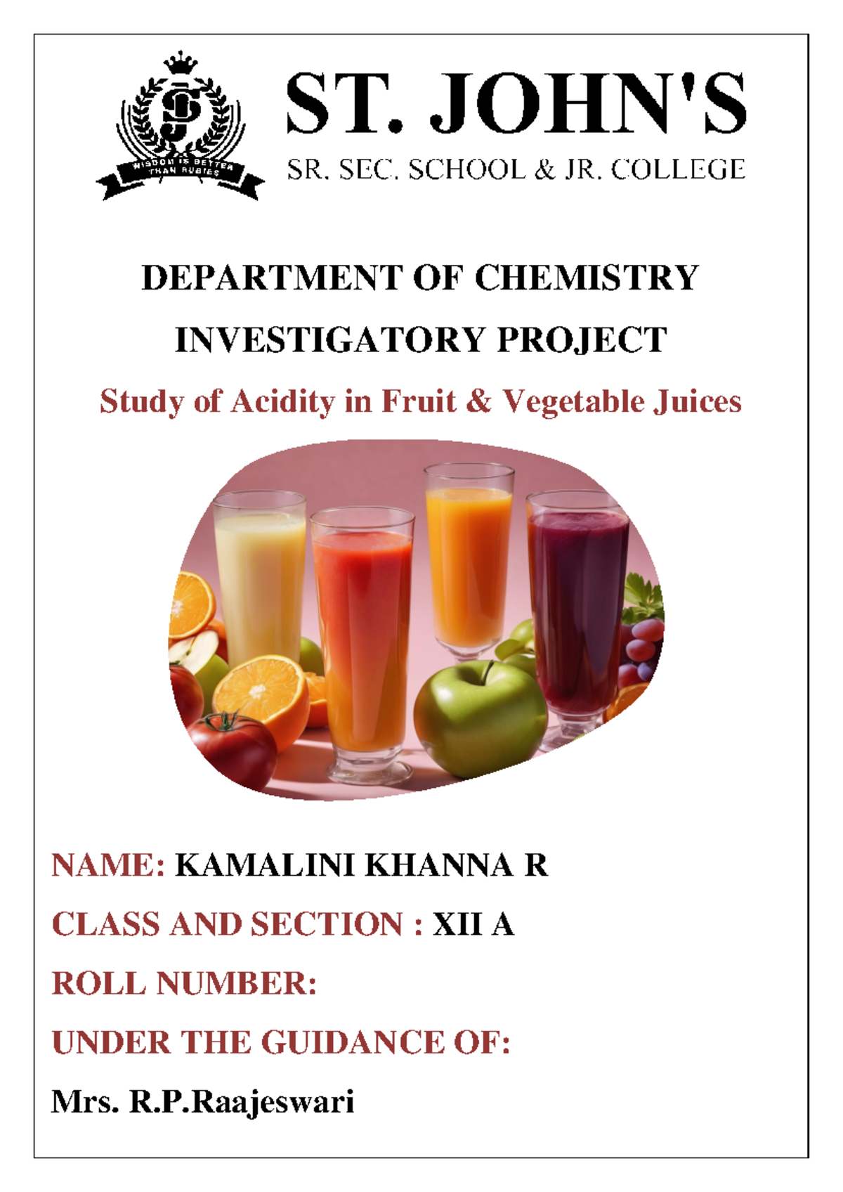 BIO Project - Acidity in Fruit & Vegetable Juices (Class XII A) - Studocu