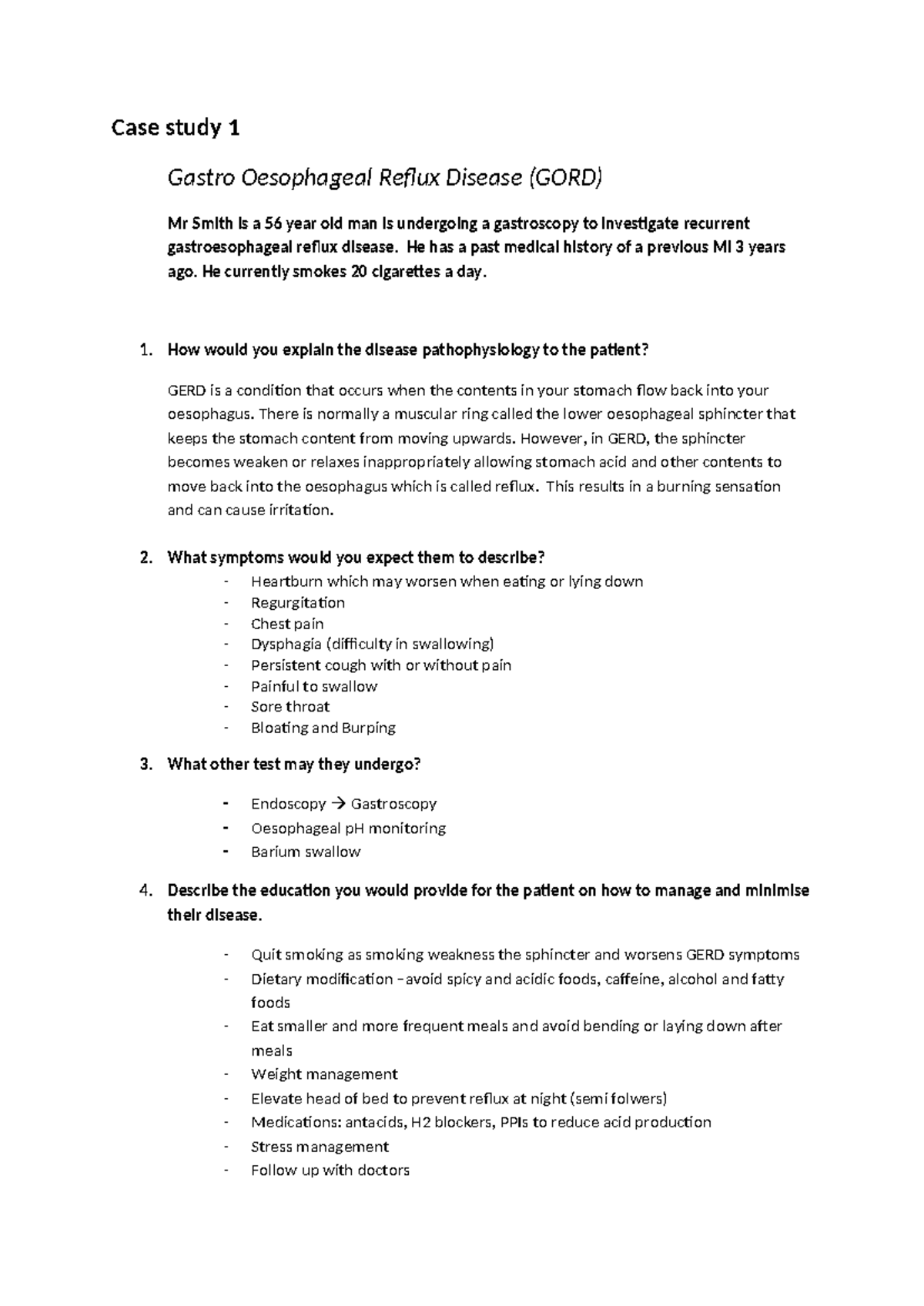 Case Study: Understanding GORD - Gastro Oesophageal Reflux Disease ...