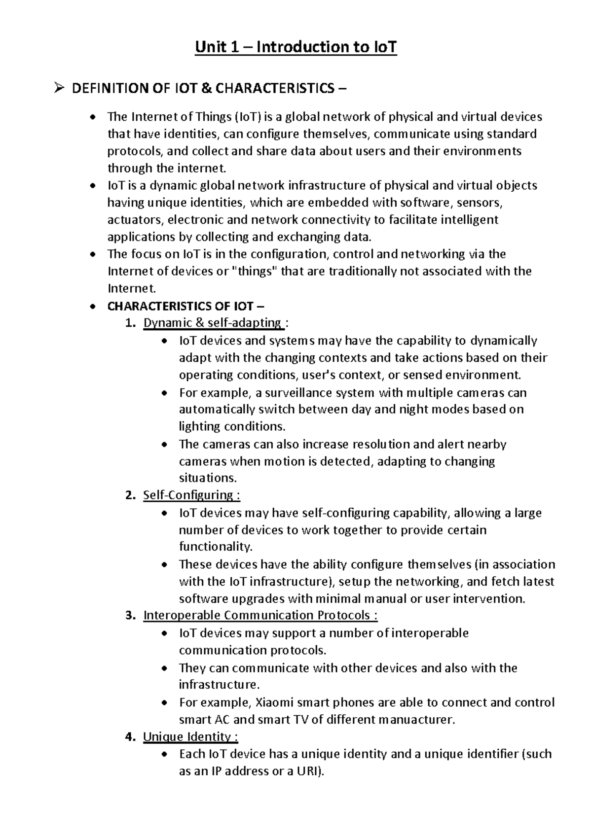 Unit 1: Introduction to IoT - Definitions, Characteristics, and ...