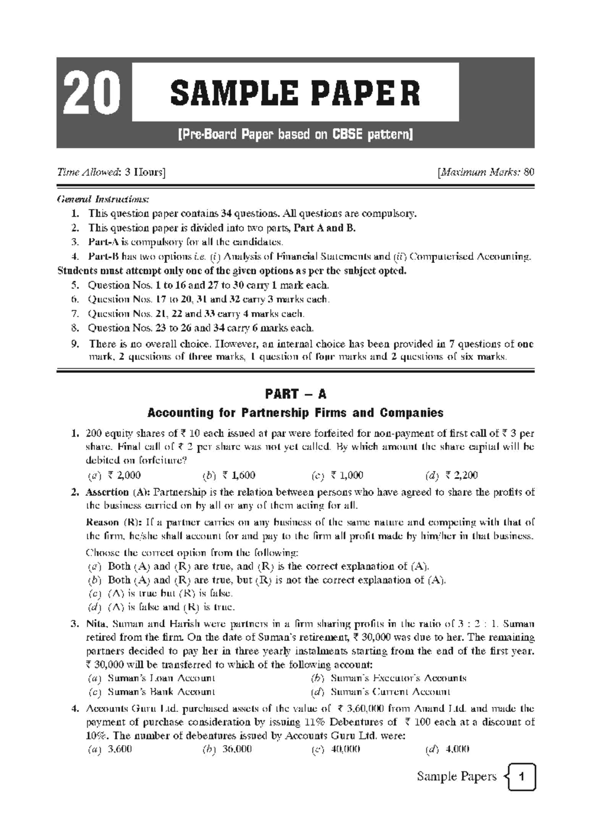 CBSE Class 12 Accounting Sample Paper - Practice Questions - Studocu