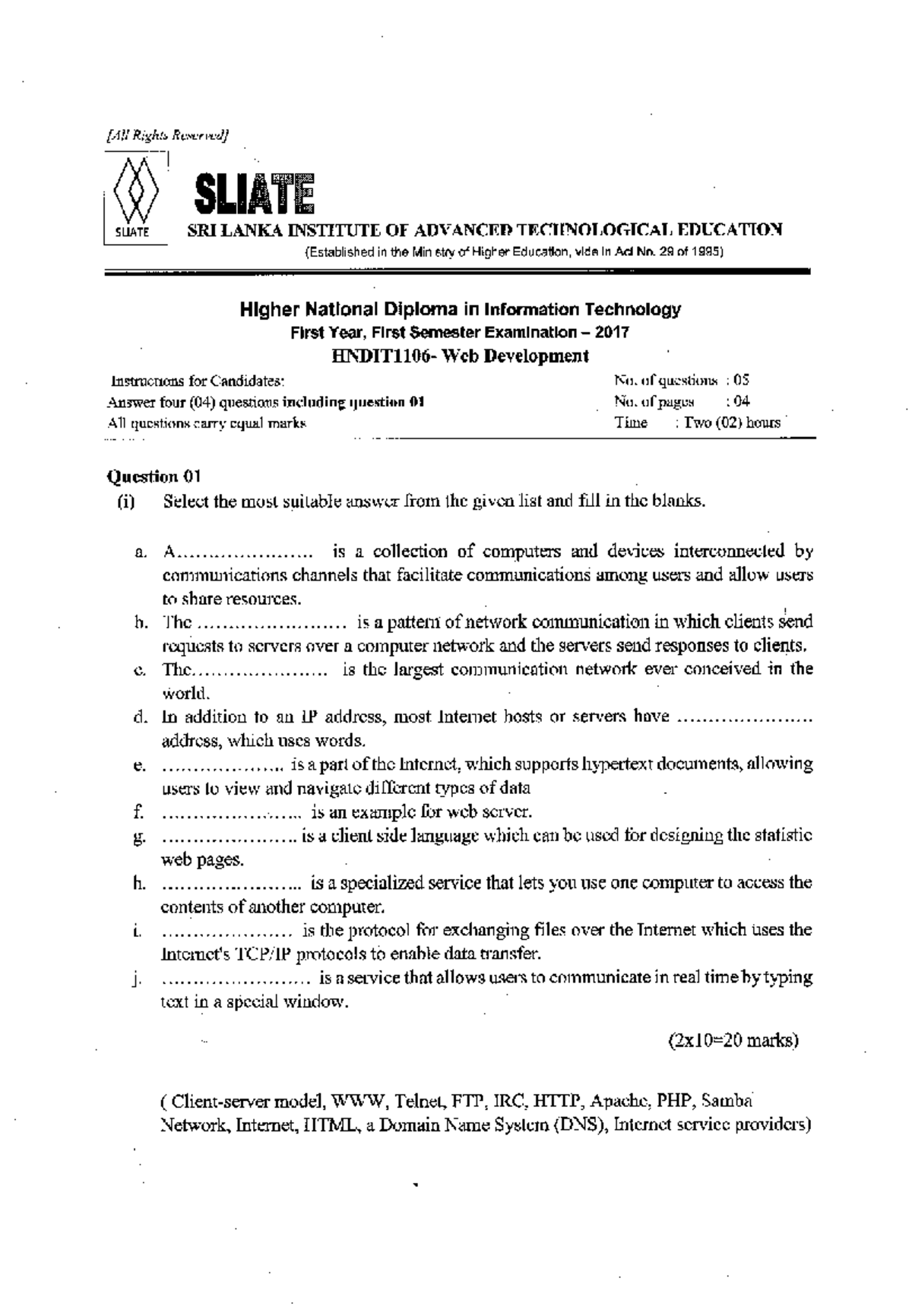 IT1 2017 Web Development Final Exam Questions and Instructions - Studocu
