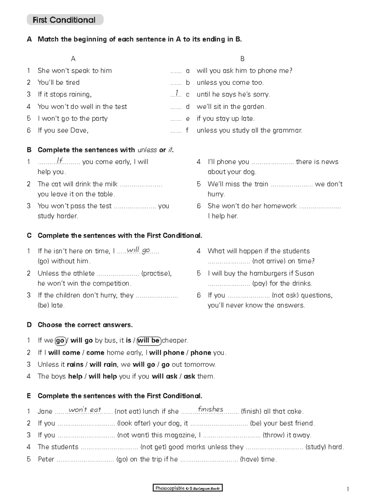 Grammar First Conditional Exercises 2 18827 - Studocu